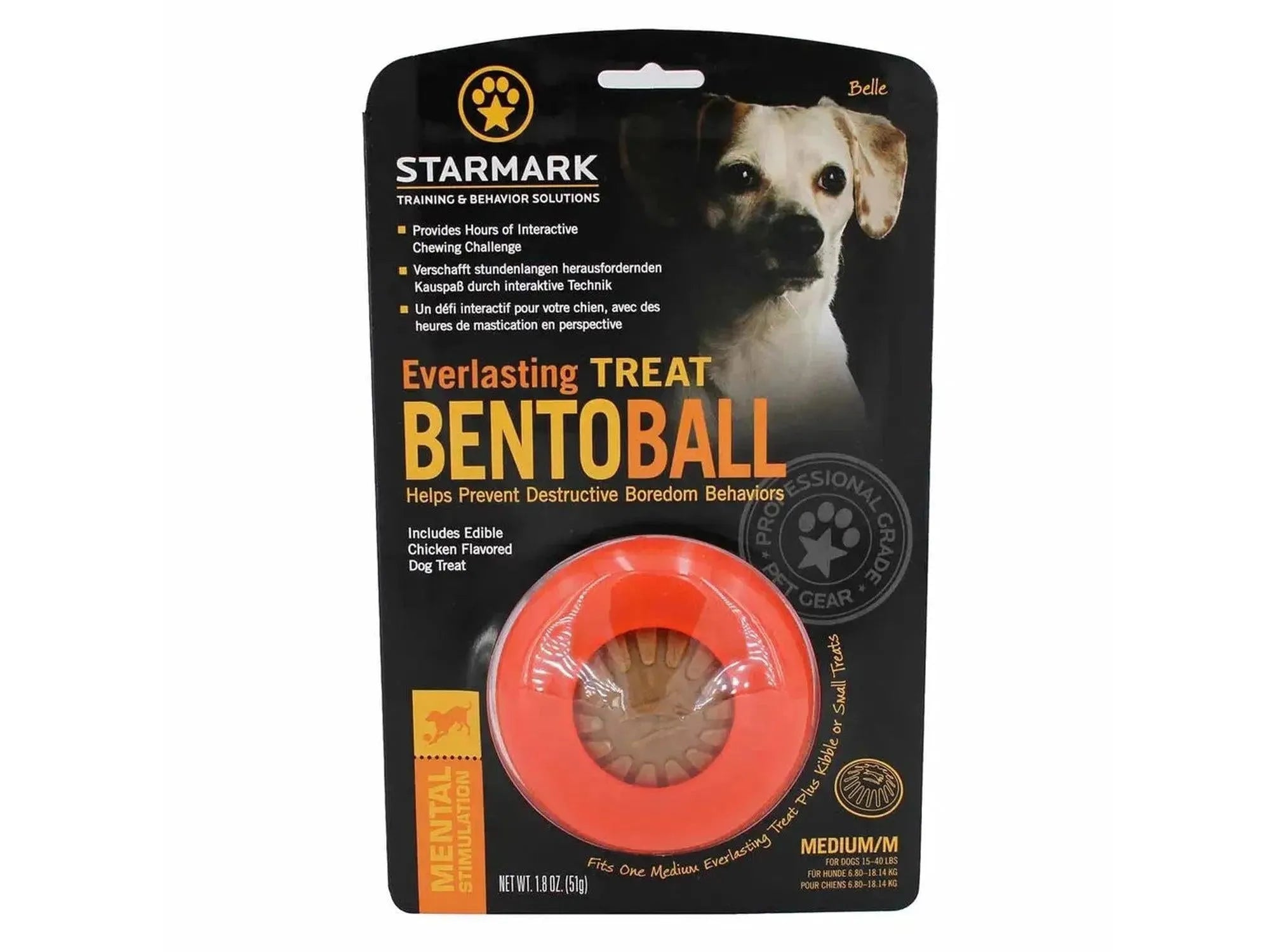 Starmark Everlasting Bento Ball, oransje interaktiv hundeleke med godbit, medium.
