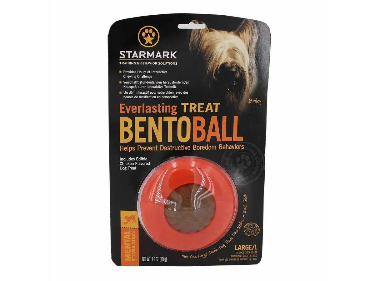 Starmark Everlasting Bento Ball, oransje interaktiv hundeleke med godbit, i originalemballasje.