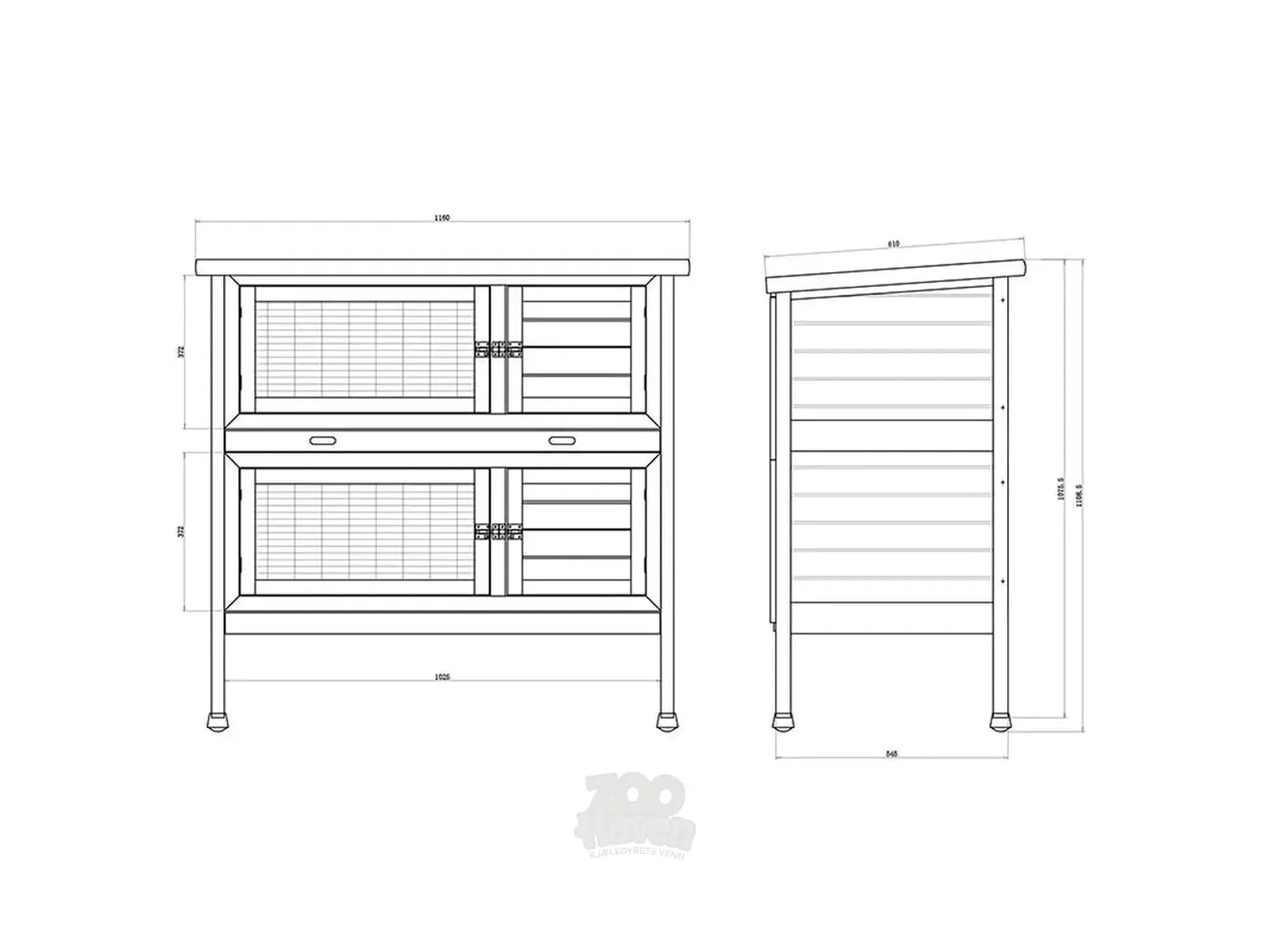 SunnyPet Ferie Dubbel Kaninbur med Ben 116x61x111 cm