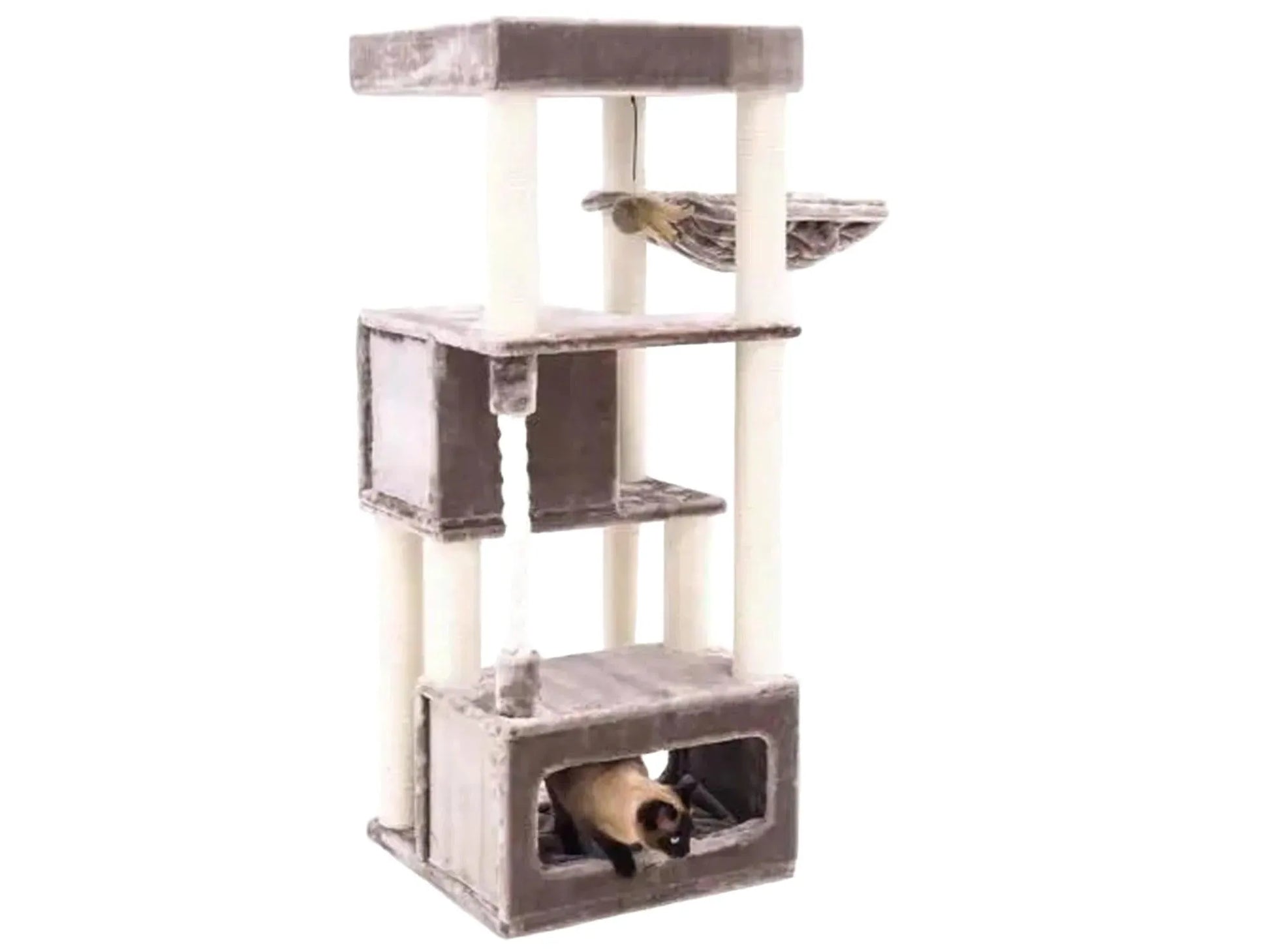 Grått Petrebels Sweet Petit Lodge 150 kloretre med sovehus, hengekøye og liggekurv.