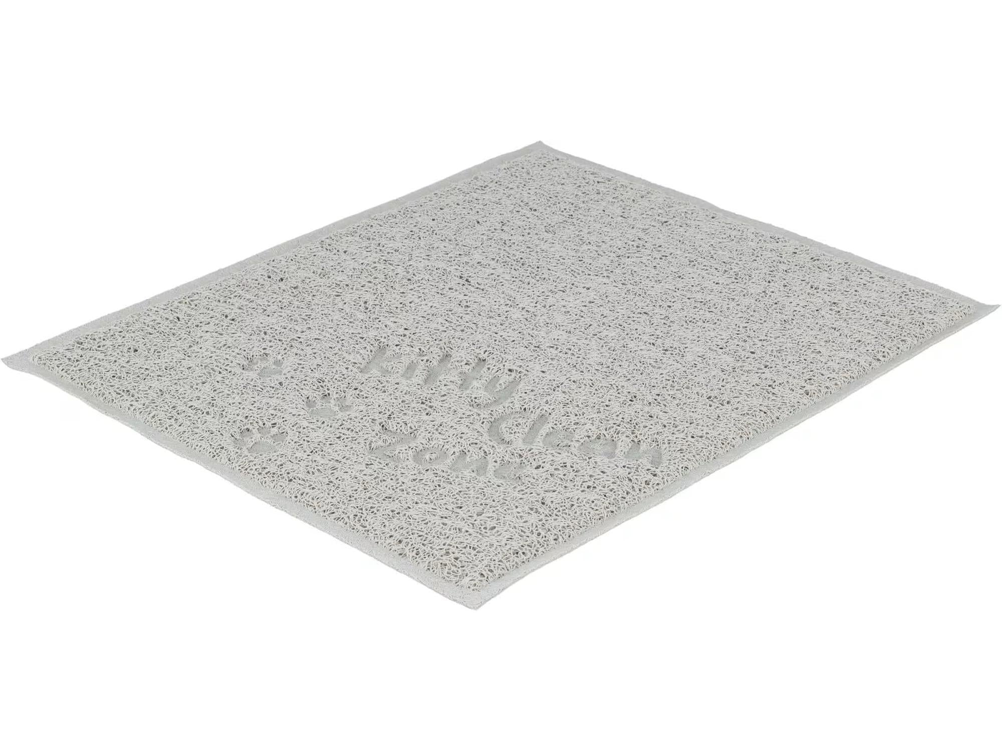 Grå TRIXIE Clean Zone kattebakkematte i PVC, 37x45 cm, med løkkestruktur og poteavtrykk.