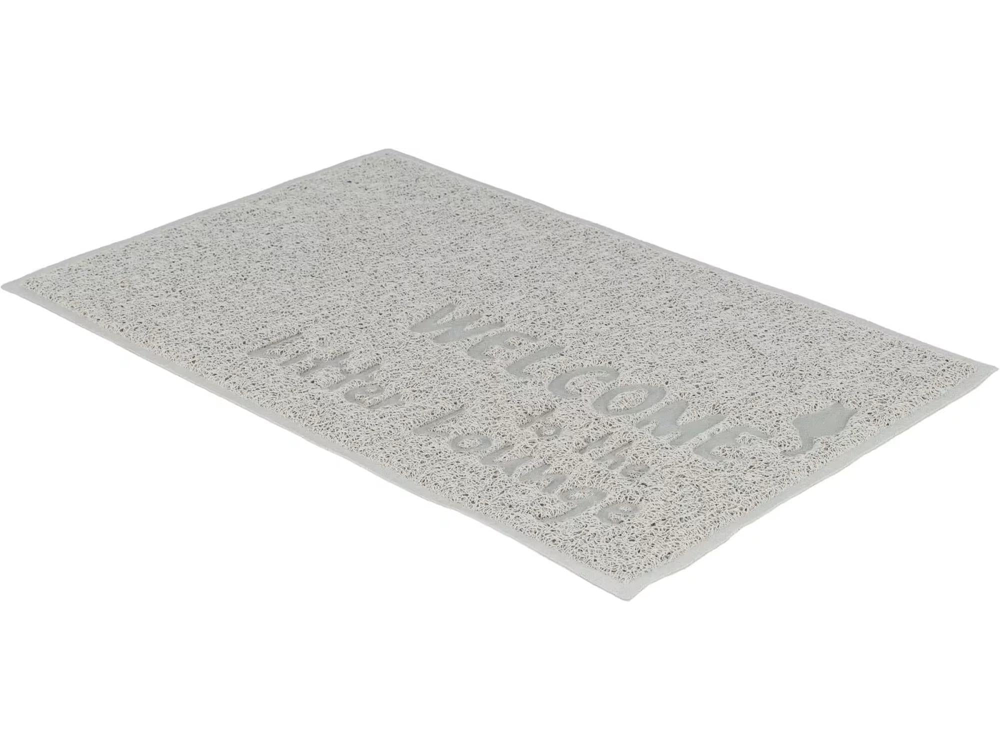 Lys grå TRIXIE Litter Lounge PVC kattesandmatte, 40x60 cm, med "Welcome to the Litter Lounge" tekst.