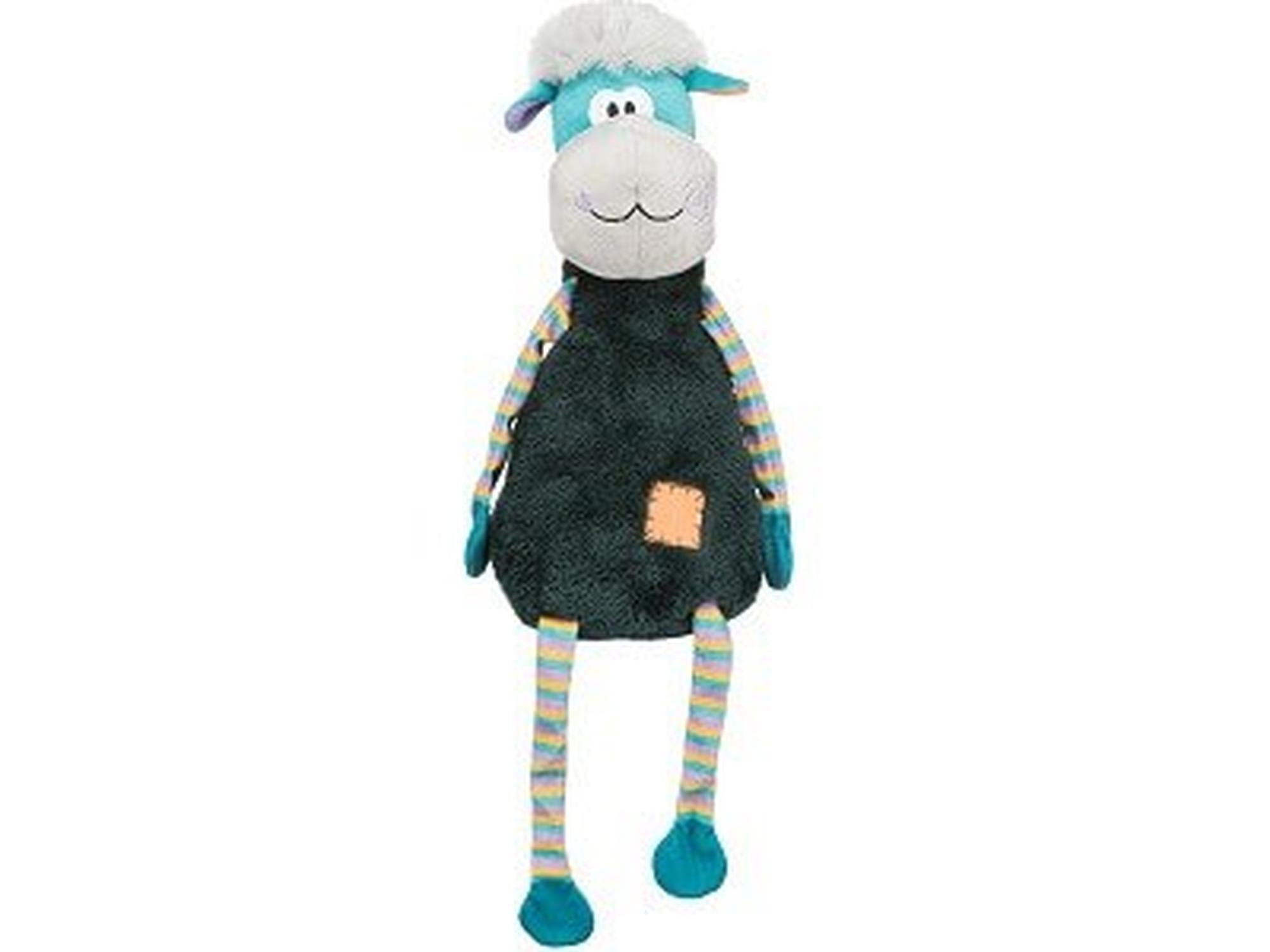 TRIXIE Sheep 53 cm plysj hundeleke i blått og mørkegrønt med stripete ben og pipelyd.