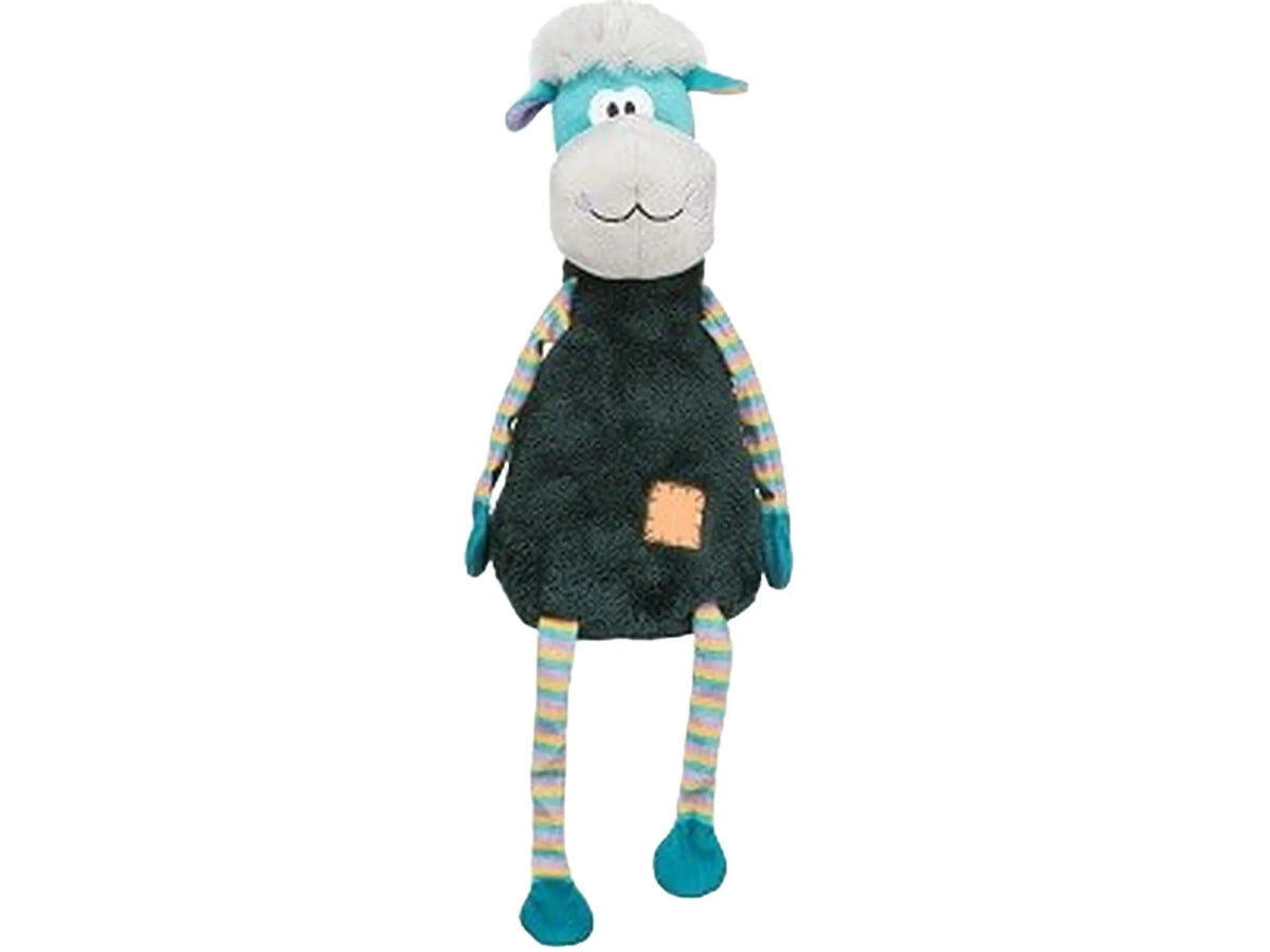 TRIXIE Sheep 53 cm plysj hundeleke i blått og mørkegrønt med stripete ben og pipelyd.