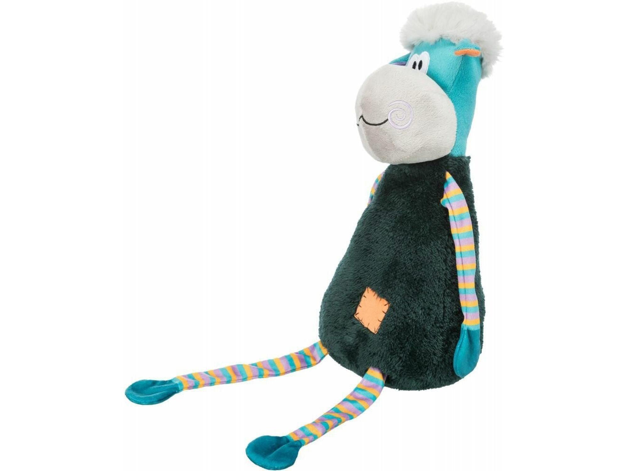 TRIXIE Sheep 53 cm plysj hundeleke i turkis og mørkegrønn med stripete ben og pipelyd.