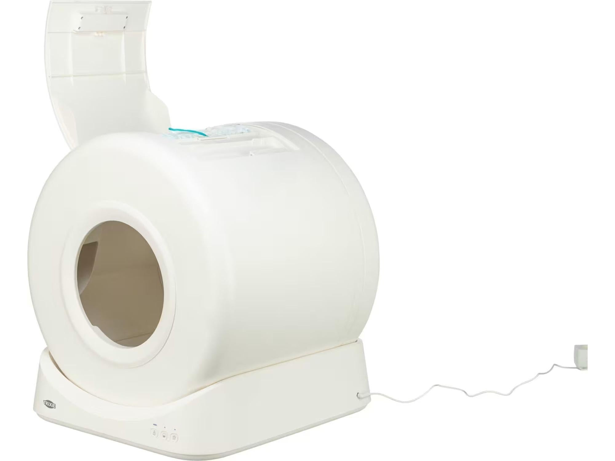 TRIXIE Smart selvrensende kattedo i hvit plast med åpen topp og rund inngang.
