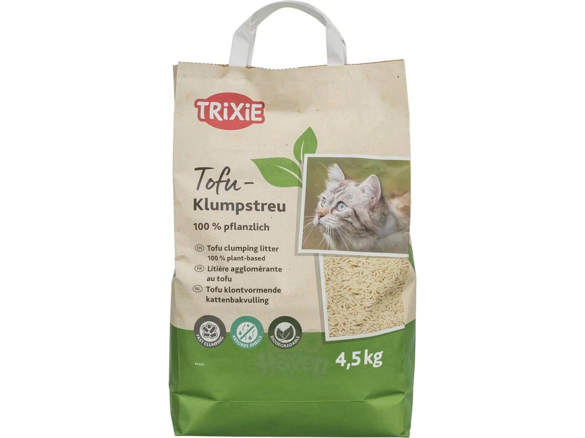 TRIXIE Tofu Klumpstreu 4,5 kg pose med katt og tofu-pellets, 100% plantebasert.