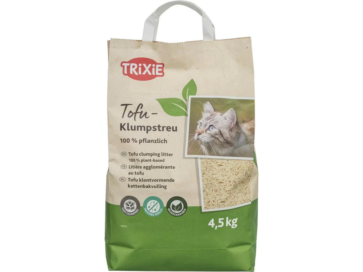 TRIXIE Tofu Klumpstreu 4,5 kg pose med katt og tofu-pellets, 100% plantebasert.