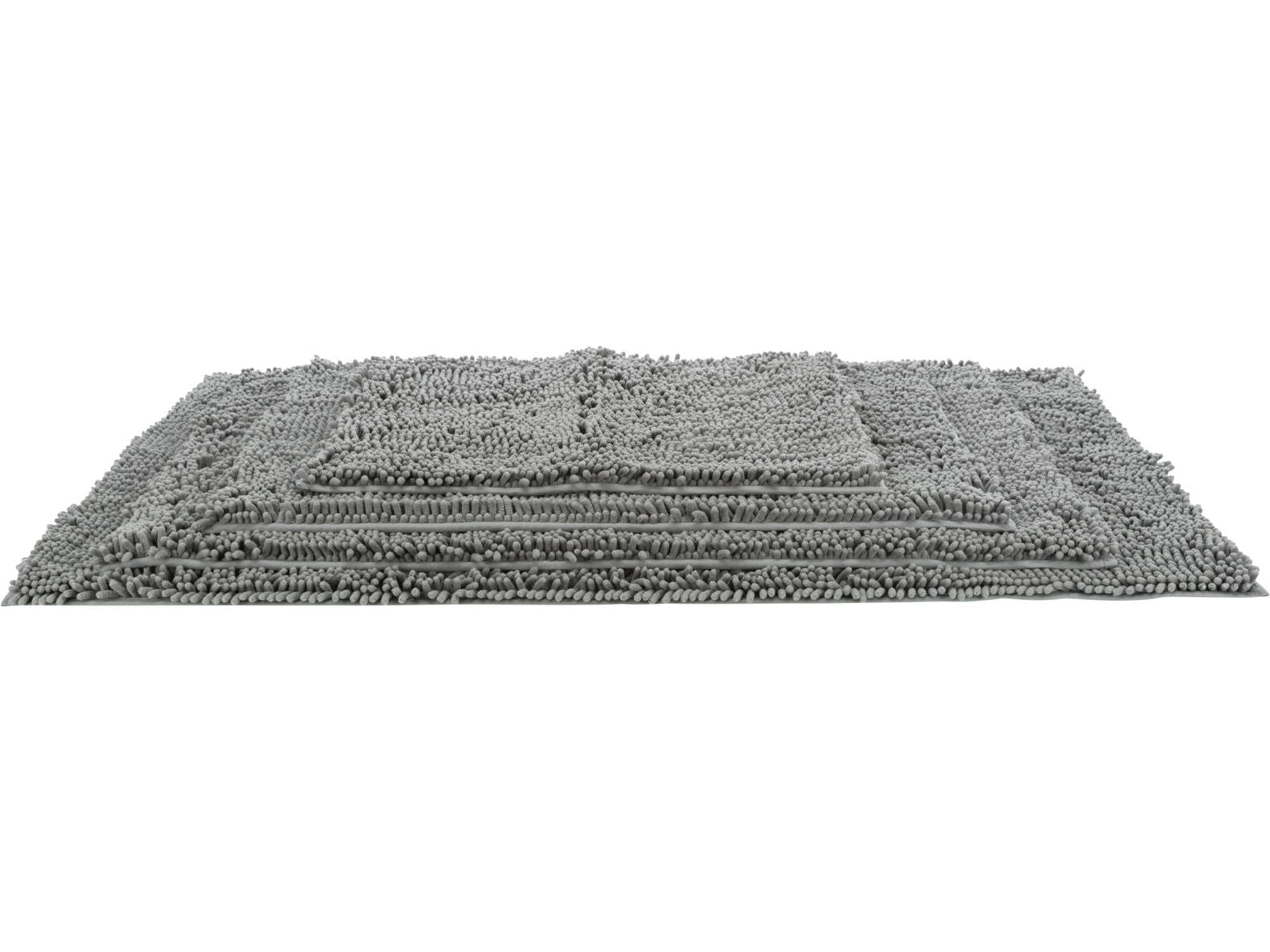 Grått 120x80cm smussabsorberende teppe med lange mikrofibre og sklisikker underside.