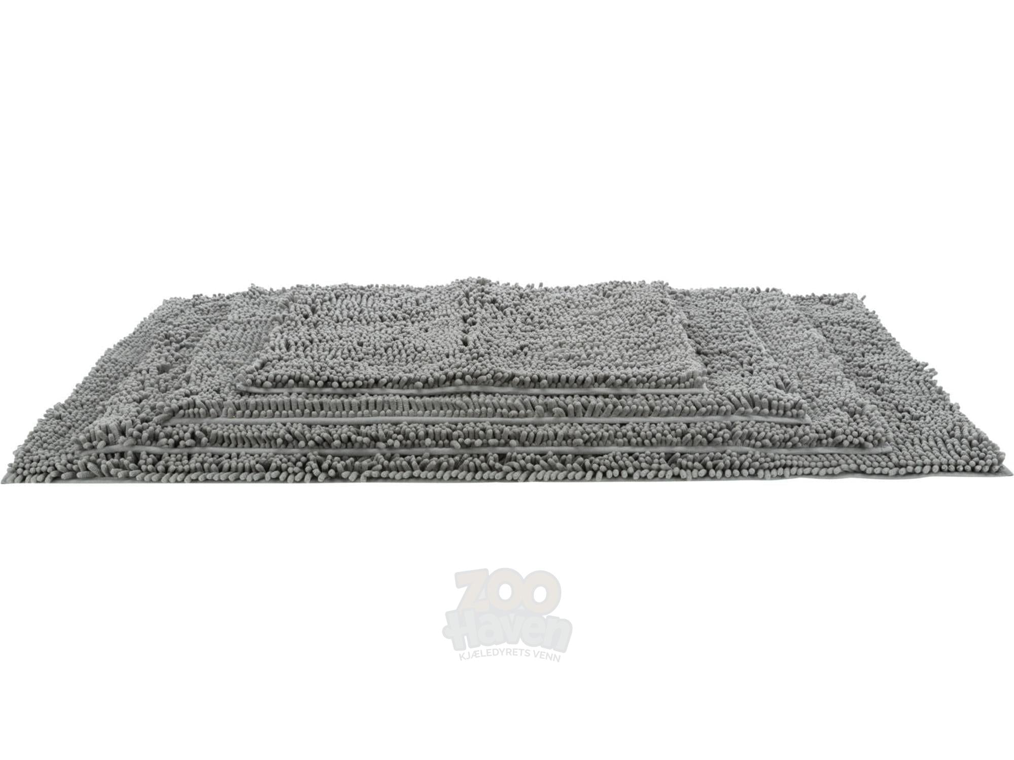 Grått 120x80cm smussabsorberende teppe med lange mikrofibre og sklisikker underside.