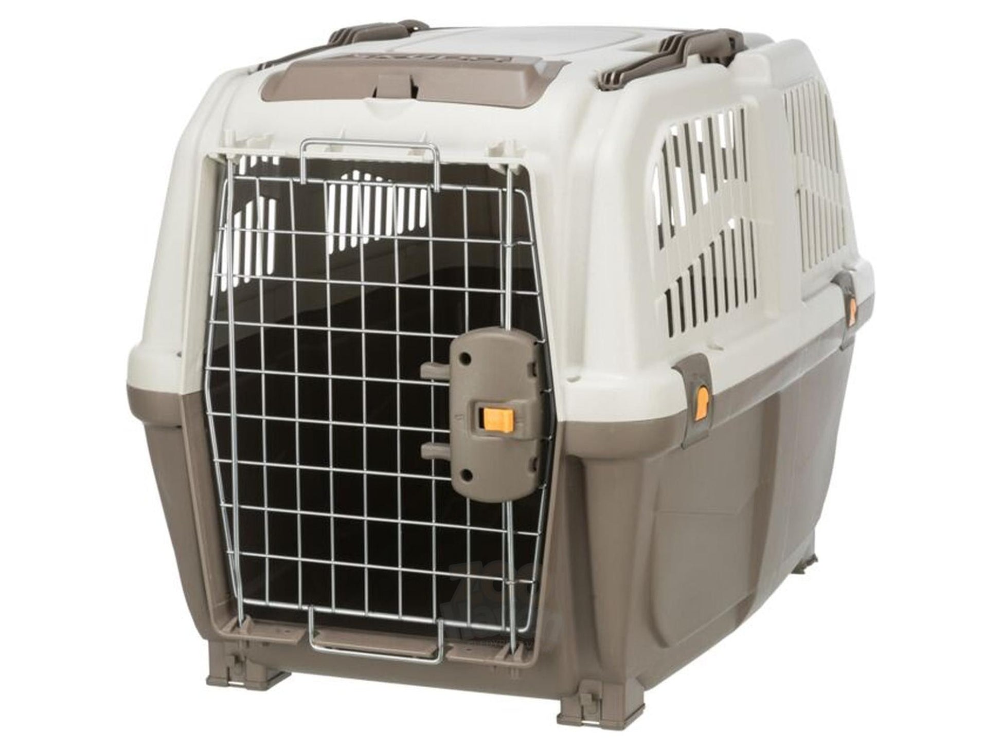 Taupe/sand Skudo 4 transportbur i plast med metallgitterdør og ventilasjon for hund/katt.