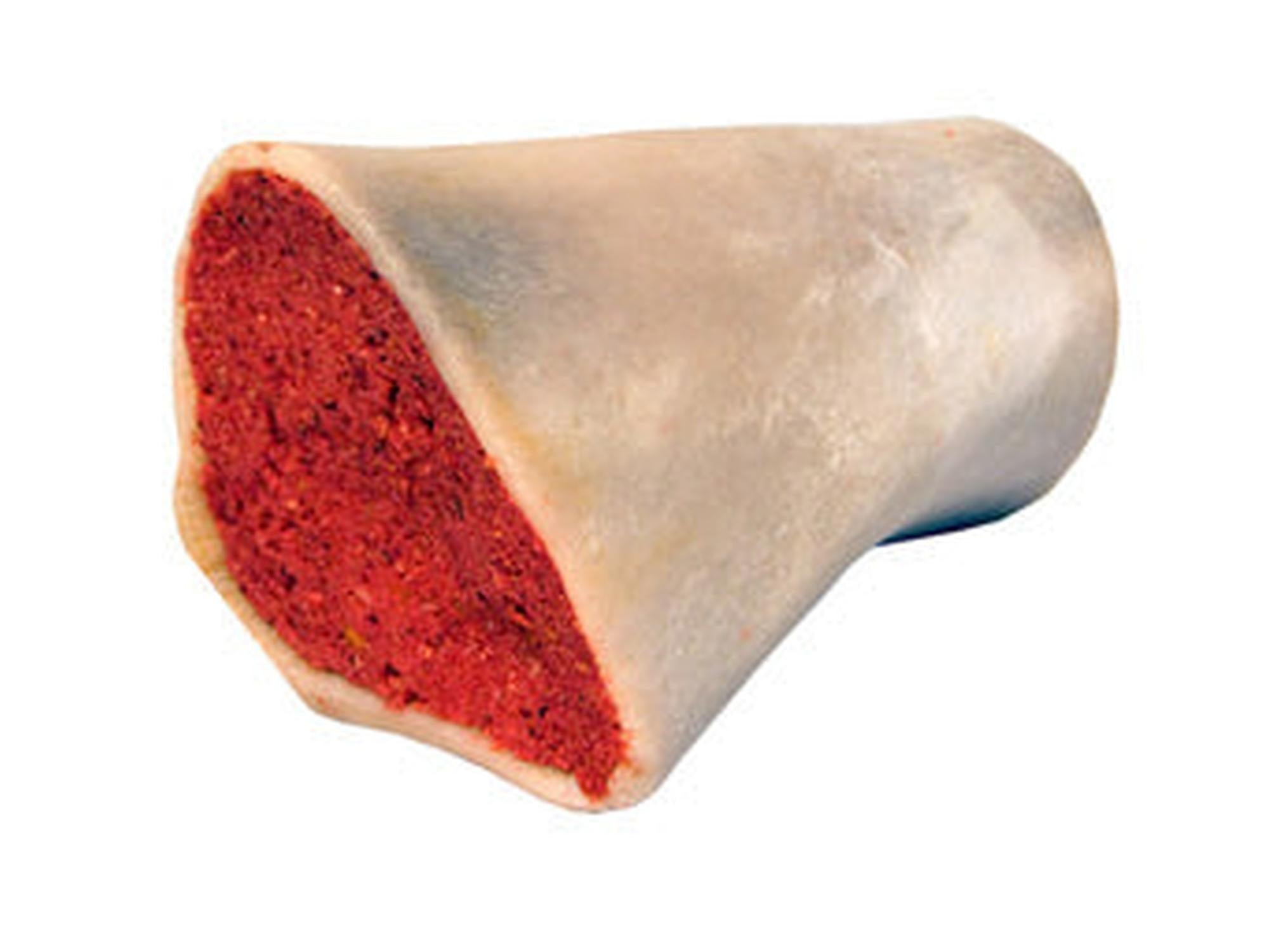 Treateaters Marrowbone med bacon, et naturlig tyggeprodukt av margben fra storfe med rød fylling.