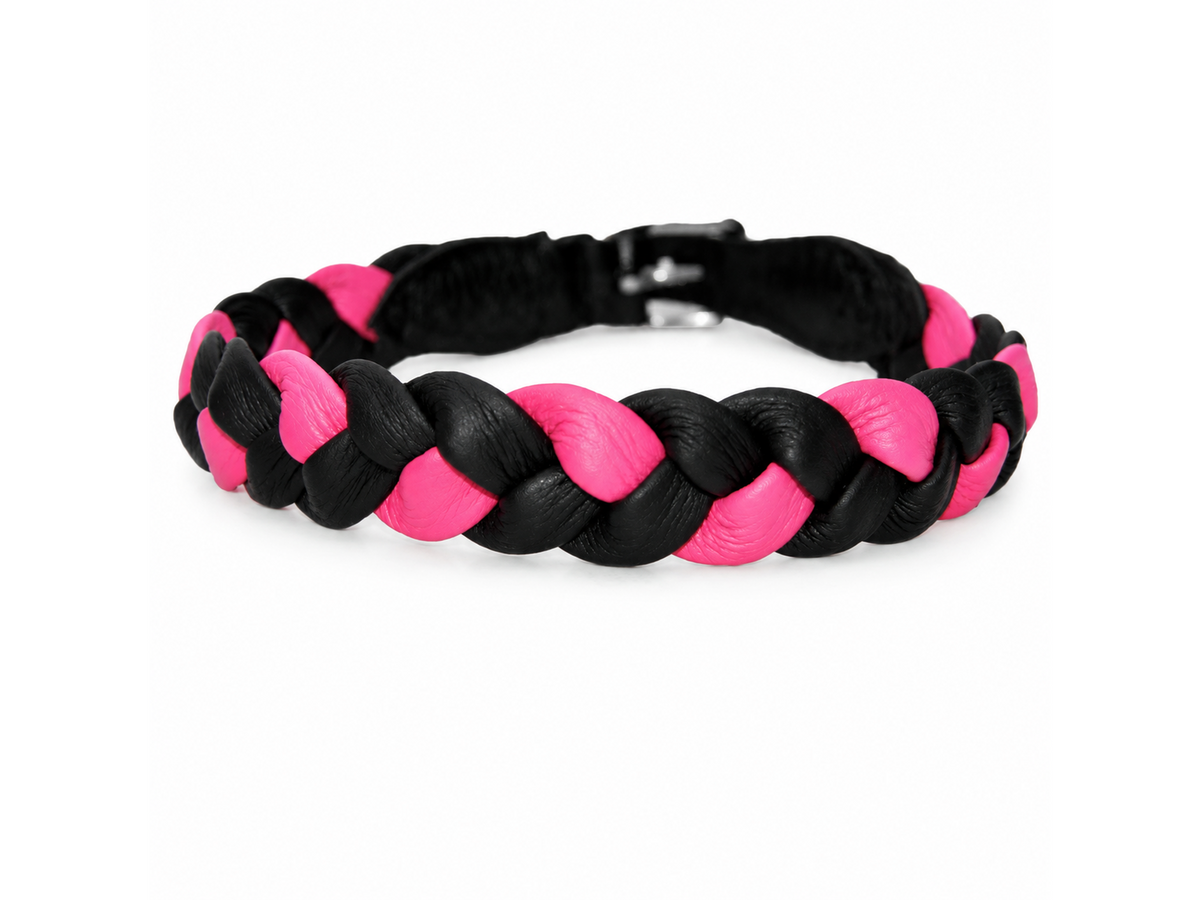 Trine Flettet lærhalsbånd – Fuchsia