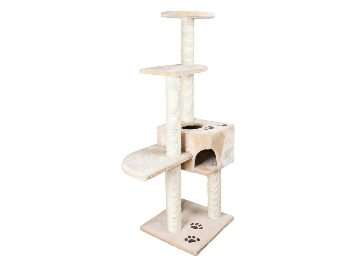 Trixie Alicante kattemøbel i beige med sisal klorestolper, huler, plattformer og kattepote-detaljer.