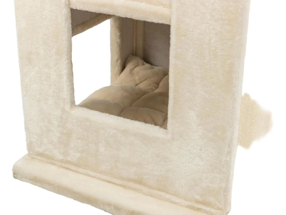 Beige Trixie Amadeus XXL klorestativ med myk hule og sisalkledd stolpe for katter.