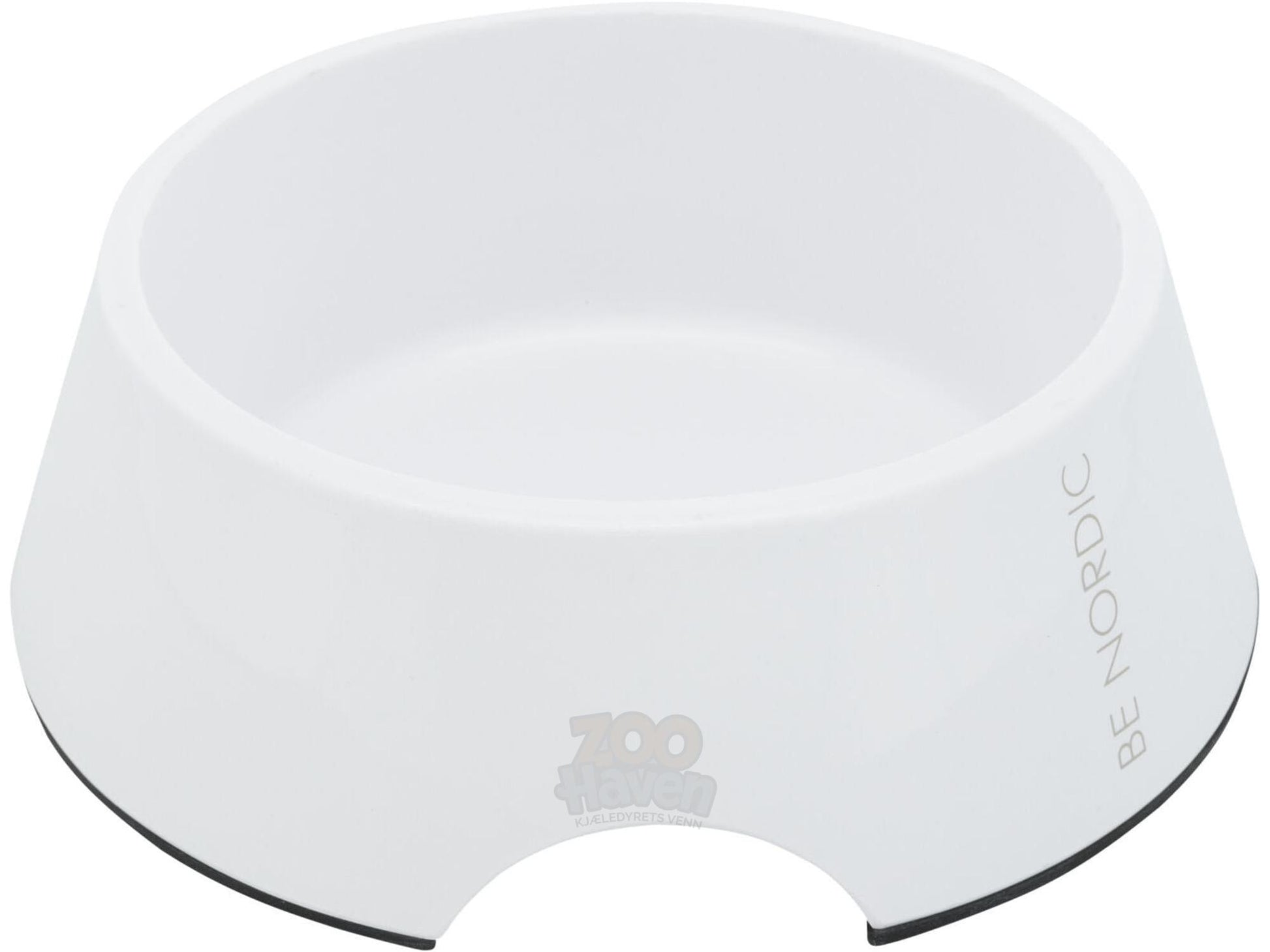 Hvit Trixie BE NORDIC melaminskål, 0,4L Ø17cm, med sklisikker gummikant og stilrent design.