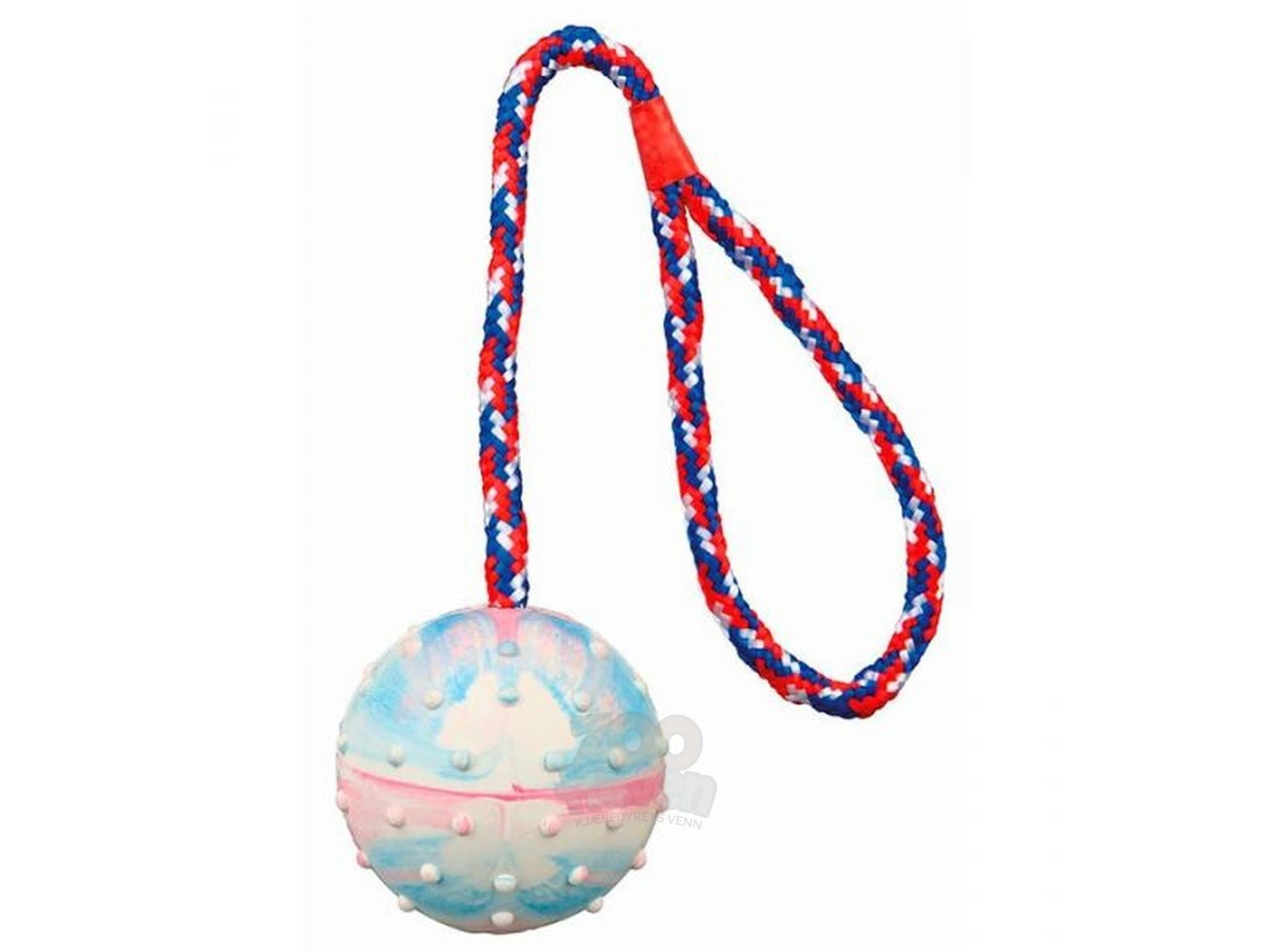 Trixie ball i snor i naturgummi med håndtak til hund