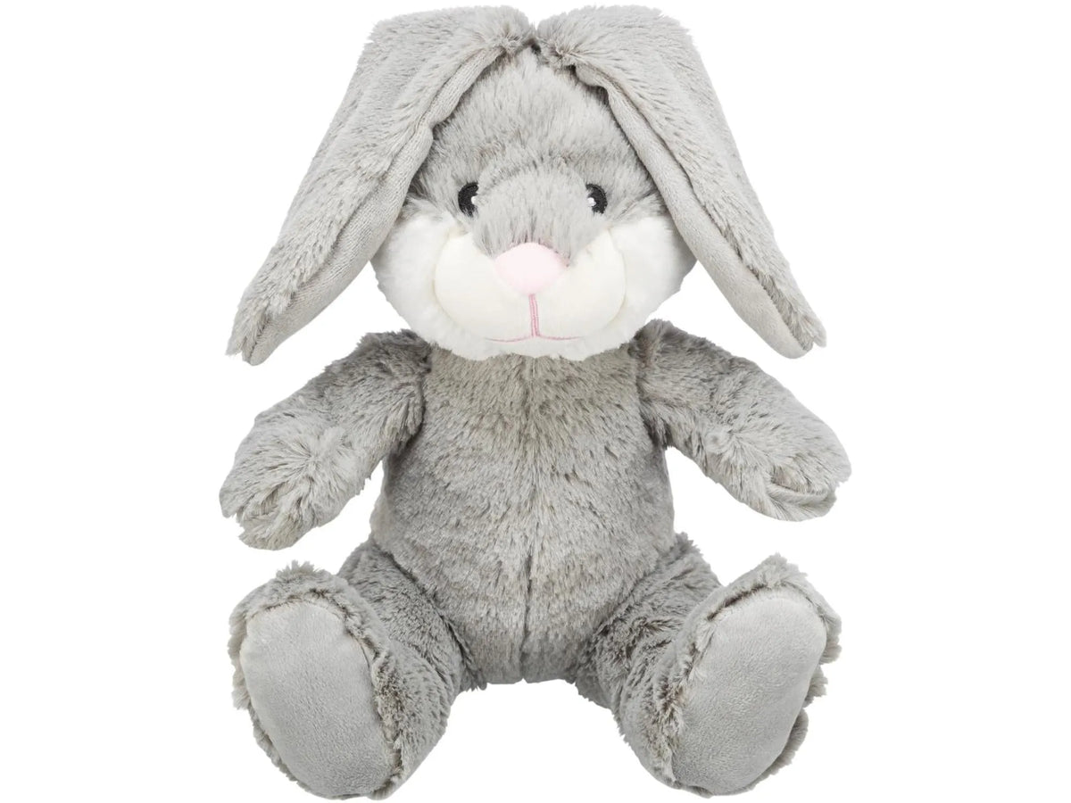 Grå Trixie Be Eco Bunny Evan plysjleke (25 cm) i resirkulert materiale, med lange ører og rosa nese.
