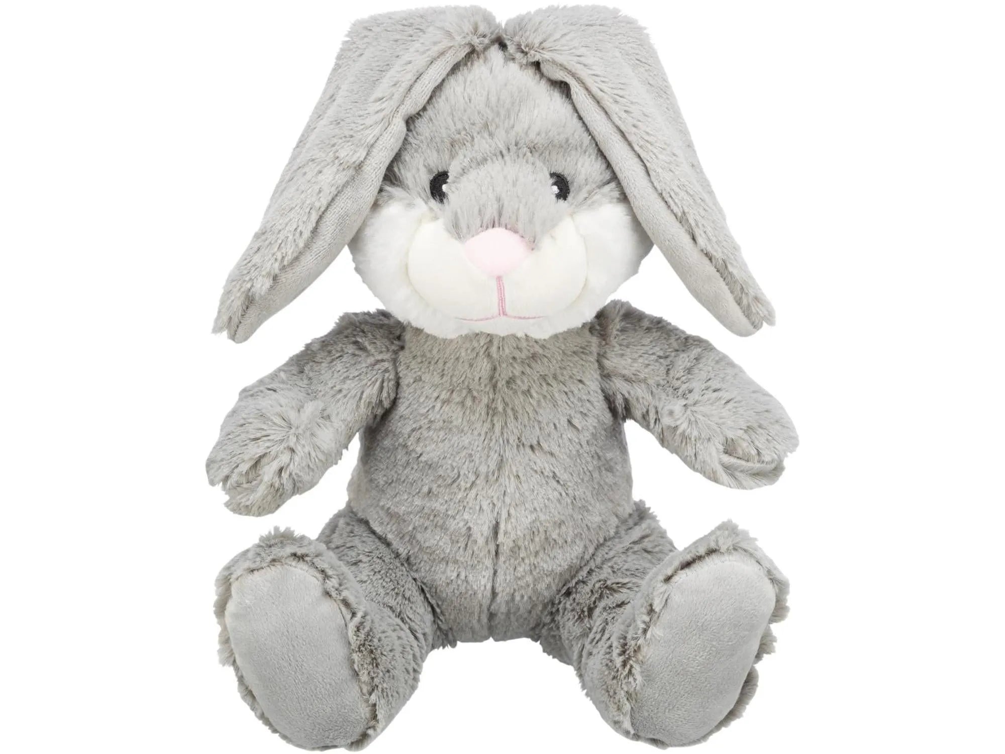 Grå Trixie Be Eco Bunny Evan plysjleke (25 cm) i resirkulert materiale, med lange ører og rosa nese.