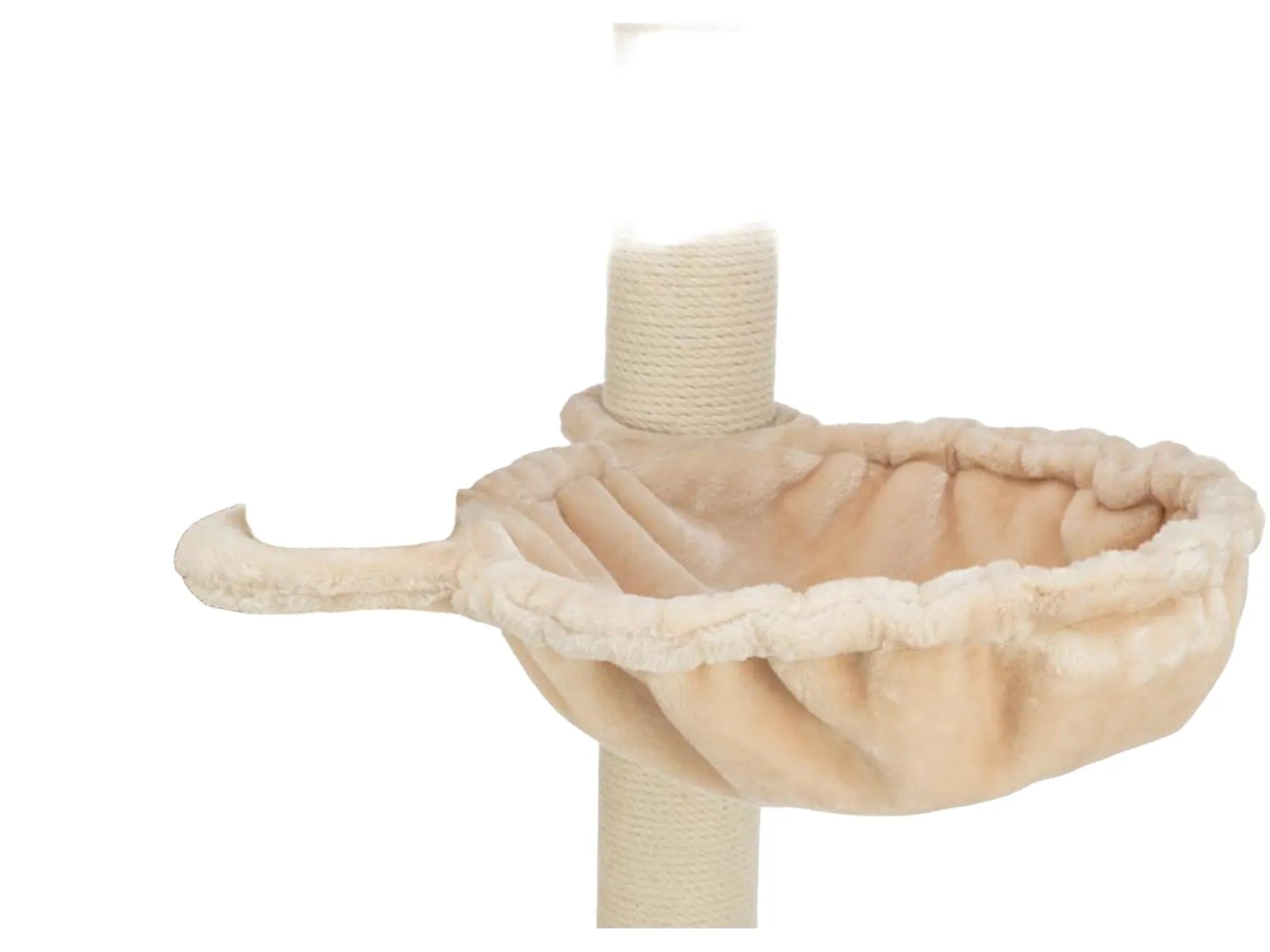 Beige Trixie Bertholo katteklorestativ med sisalstolper og myk plysjhengekøye.