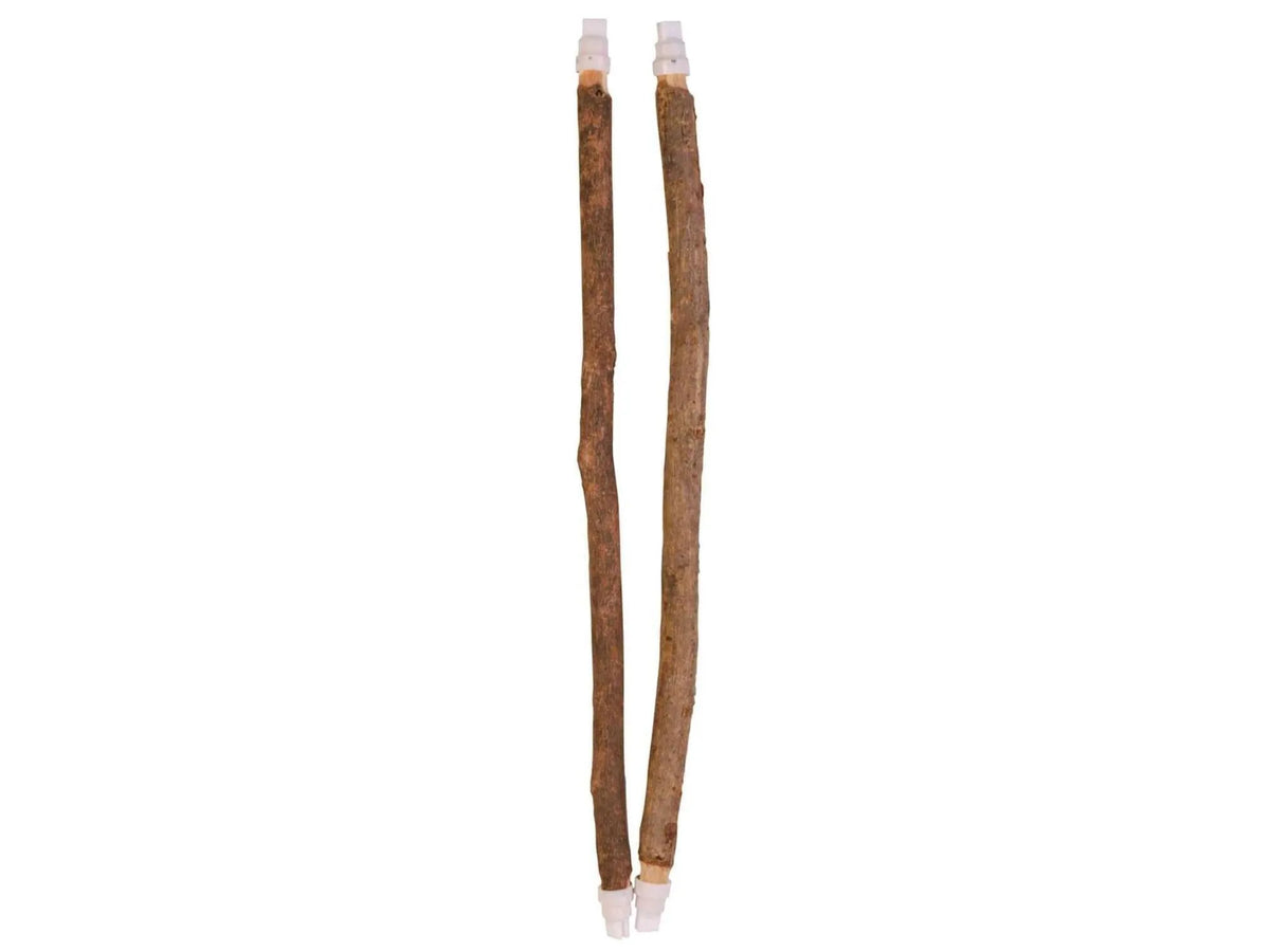 To Trixie Burpinne i natur, 35 cm, av ubehandlet tre med hvite plastfester.