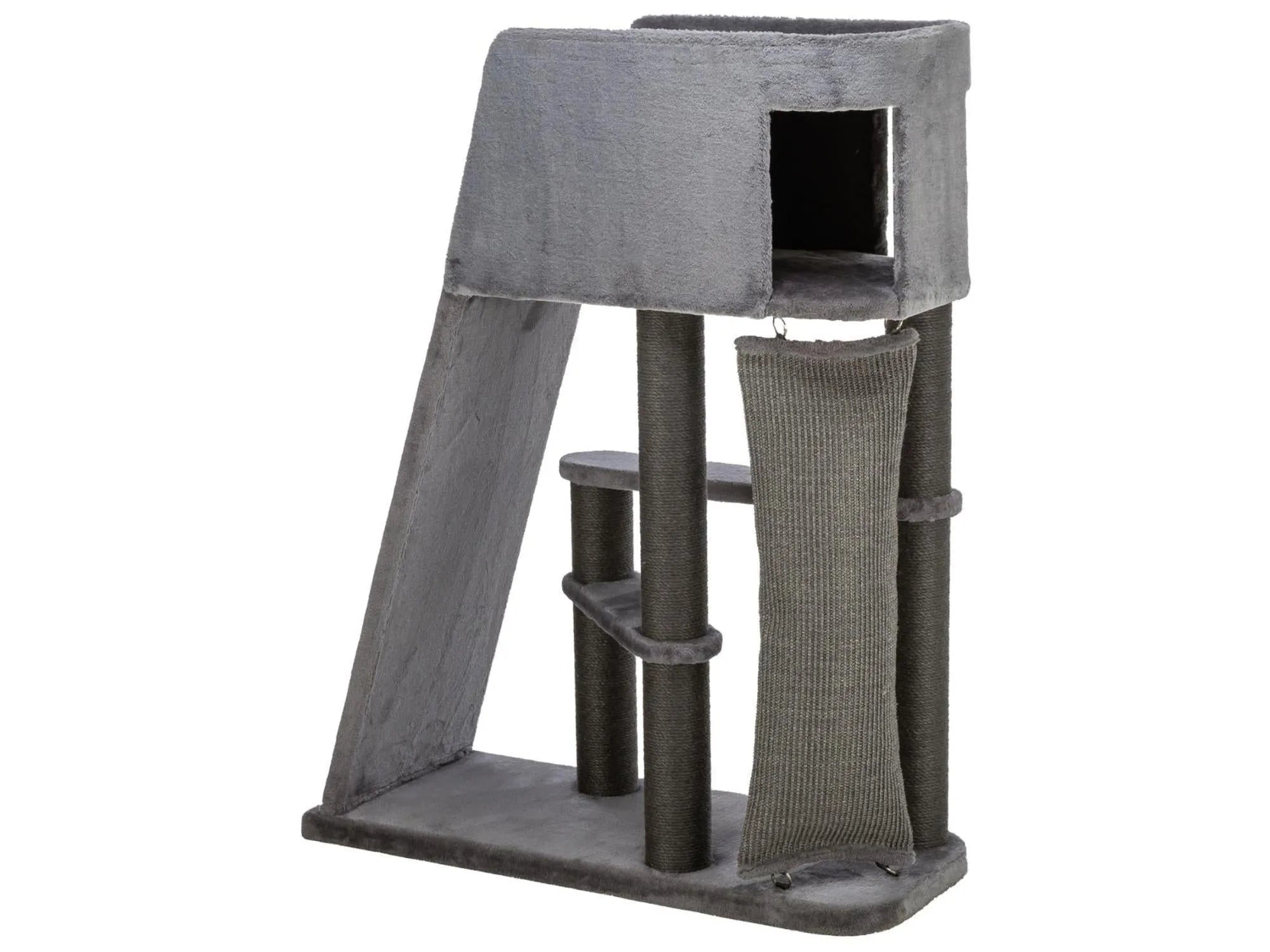 Grått Trixie Cat Tower Active med klatrerampe, sisalstolper, hule og plattformer.