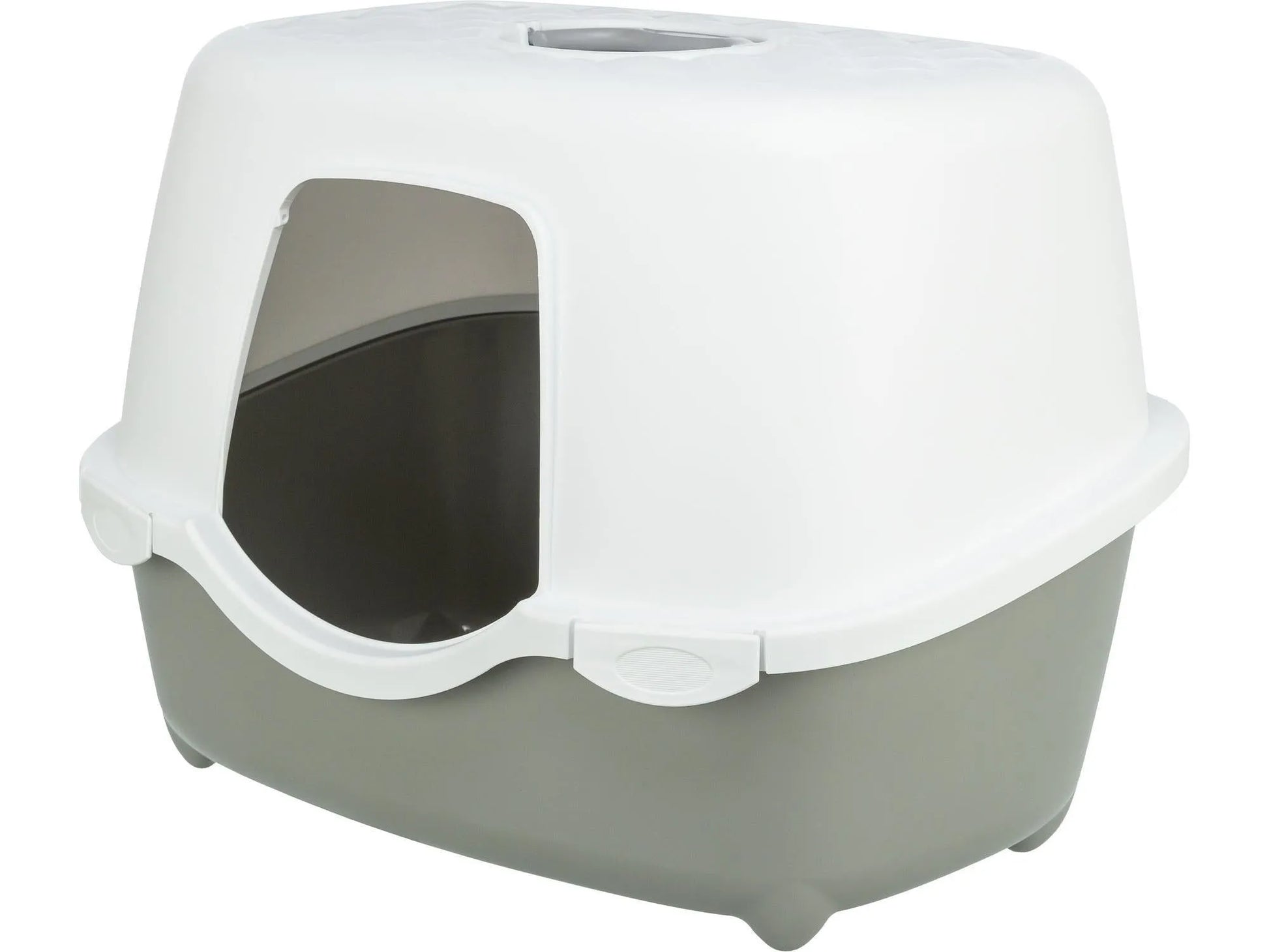 Trixie Davio Top lukket kattebakke i sage/hvit plast med inngang og ventilasjon, 56x39x39 cm.