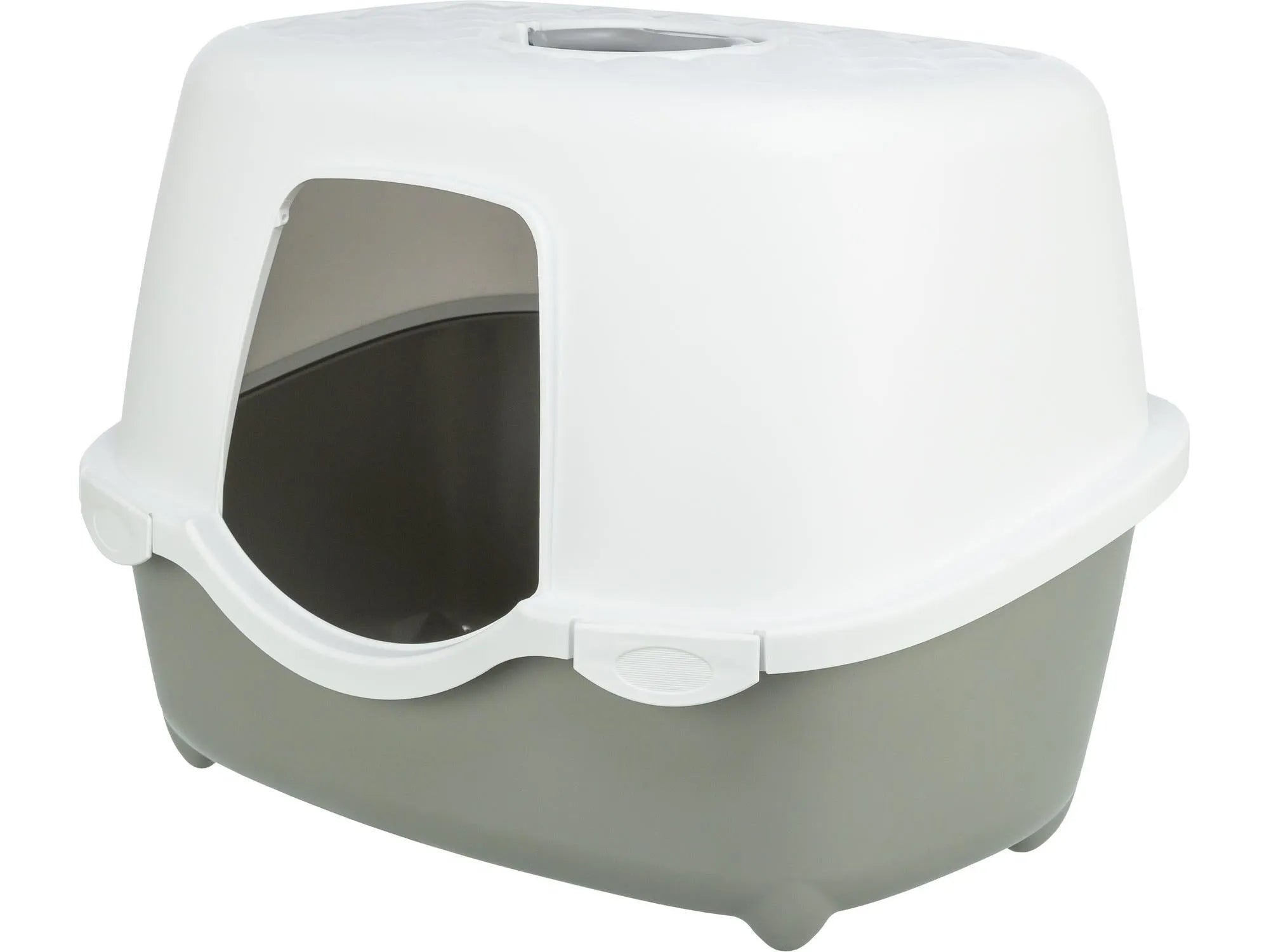 Trixie Davio Top lukket kattebakke i sage/hvit plast med inngang og ventilasjon, 56x39x39 cm.