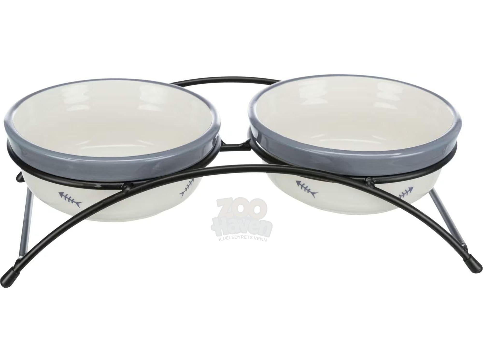 Trixie Dobbel Katteskål med Stativ Keramikk 2x0,25L Grå/Hvit