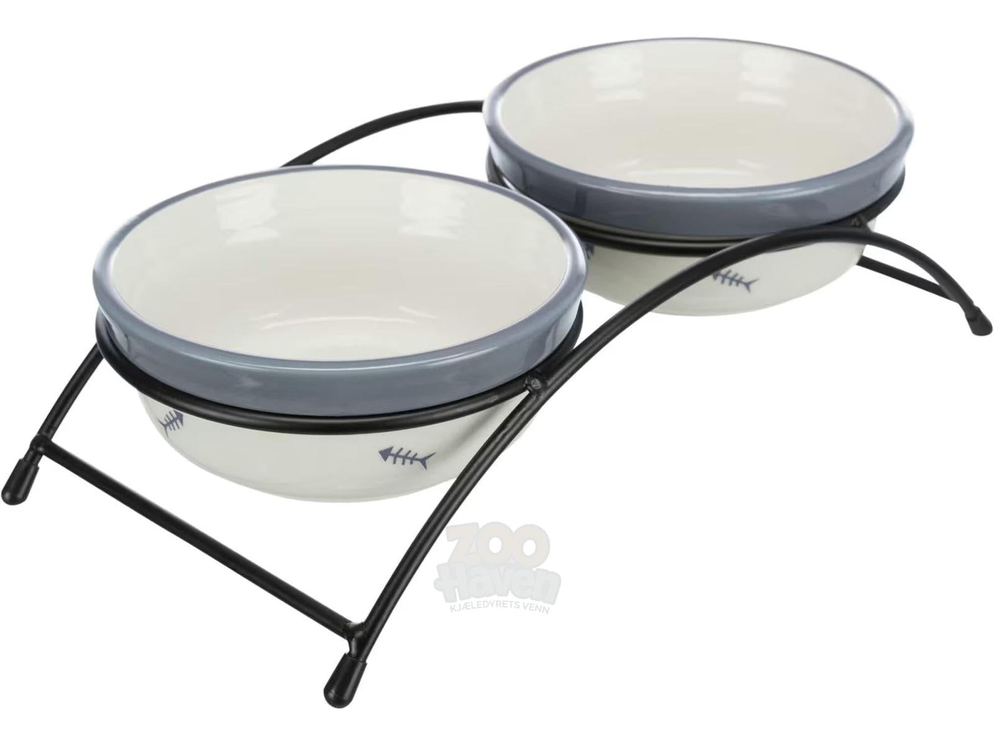 Trixie Dobbel Katteskål med Stativ Keramikk 2x0,25L Grå/Hvit