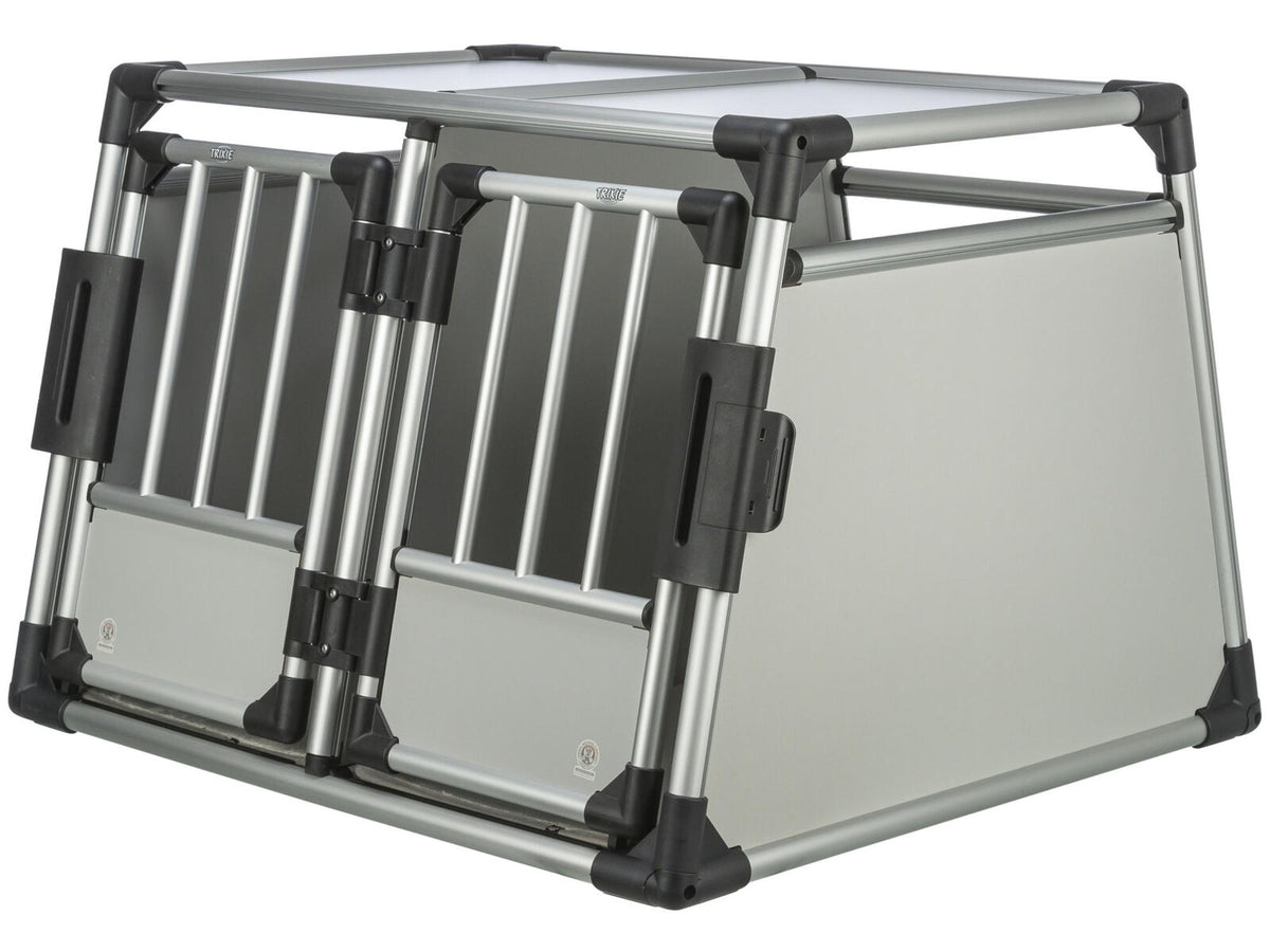 Trixie Dobbelt transportbur Aluminium M/L sølv/grå