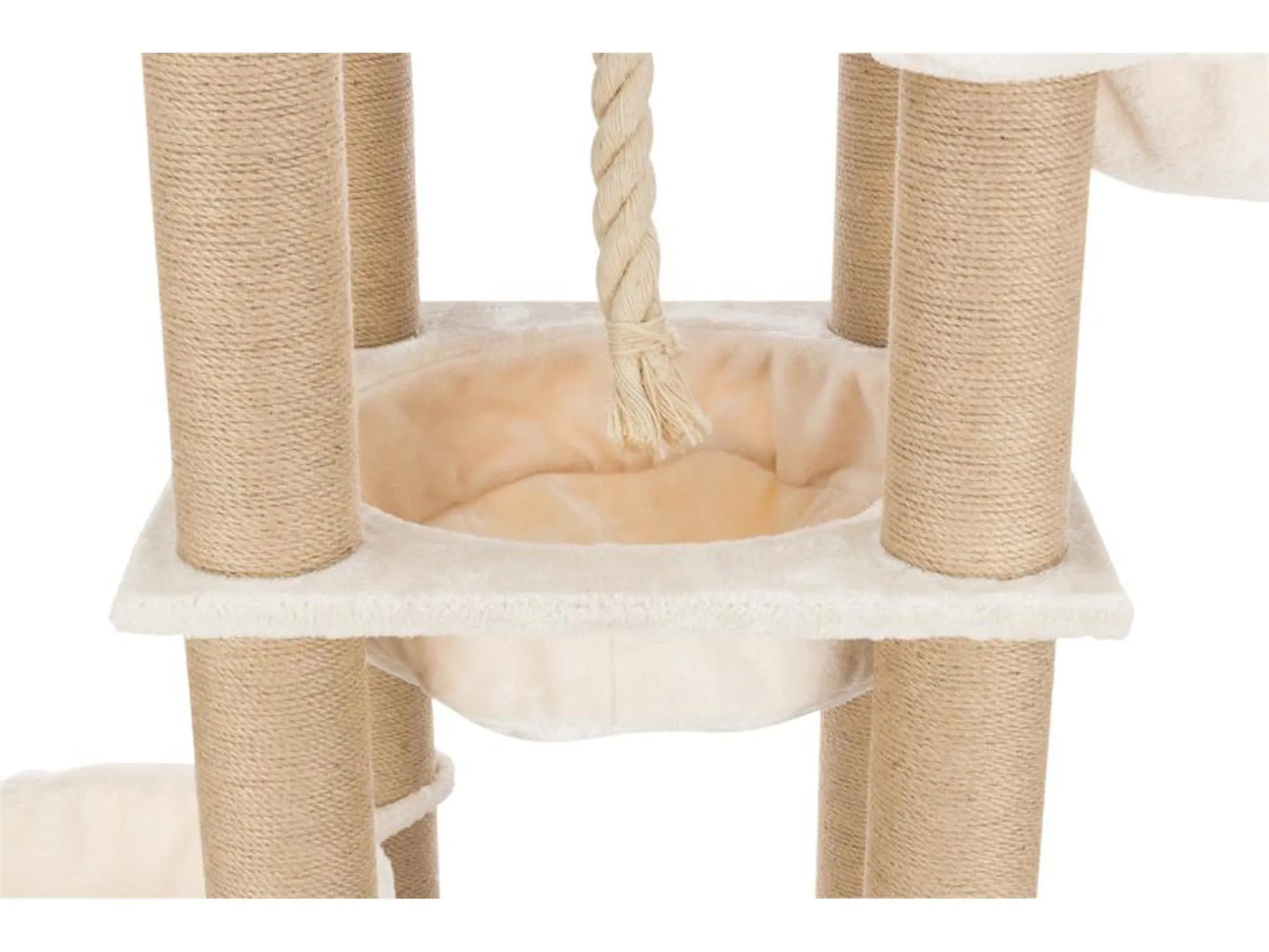 Trixie Elia XXL klorestativ i beige med sisalstolper, myke plattformer, og en hengekøye.