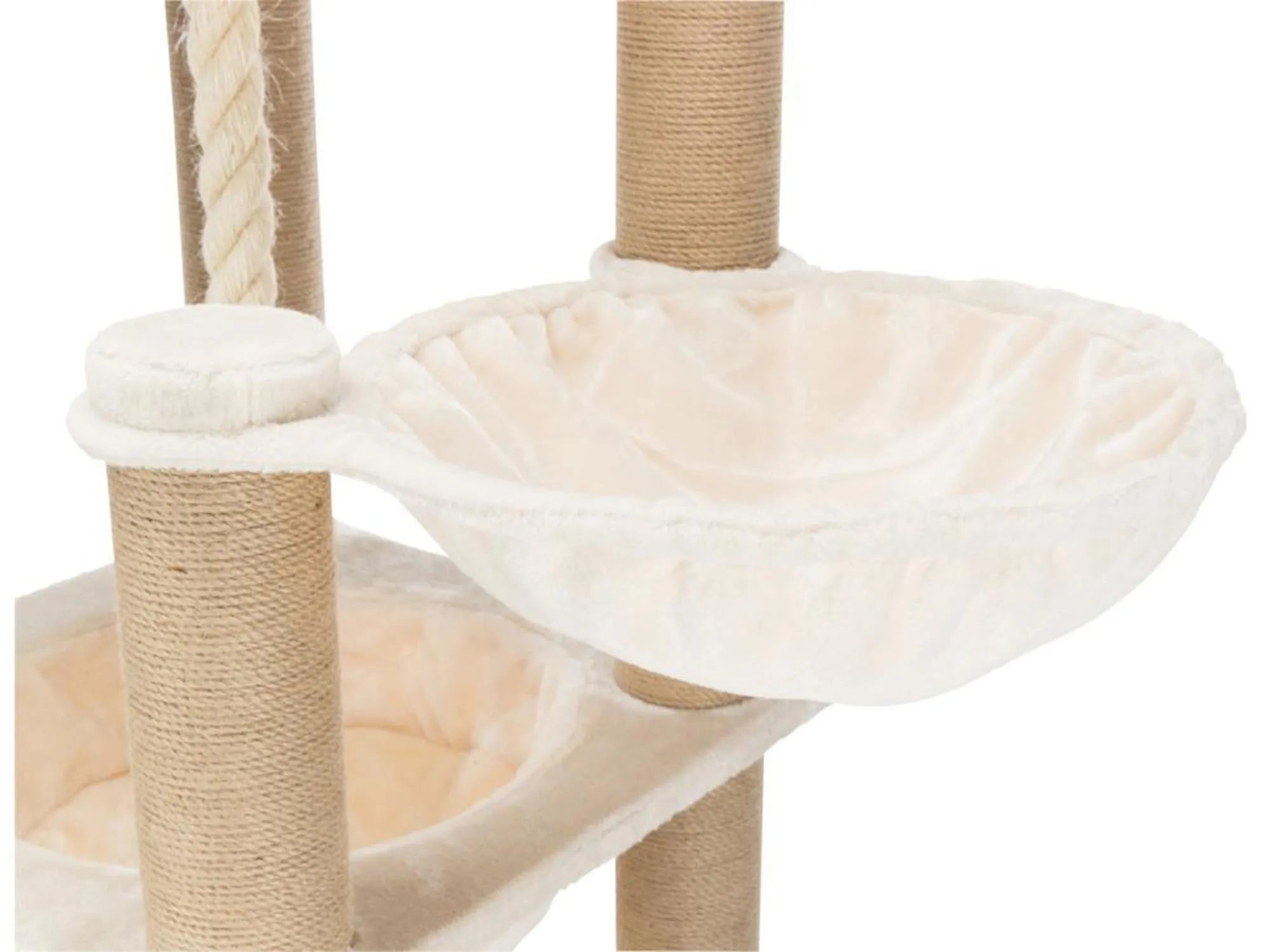Trixie Elia XXL klorestativ med beige sisalstolper og myke, kremfargede hengekøyer for katter.