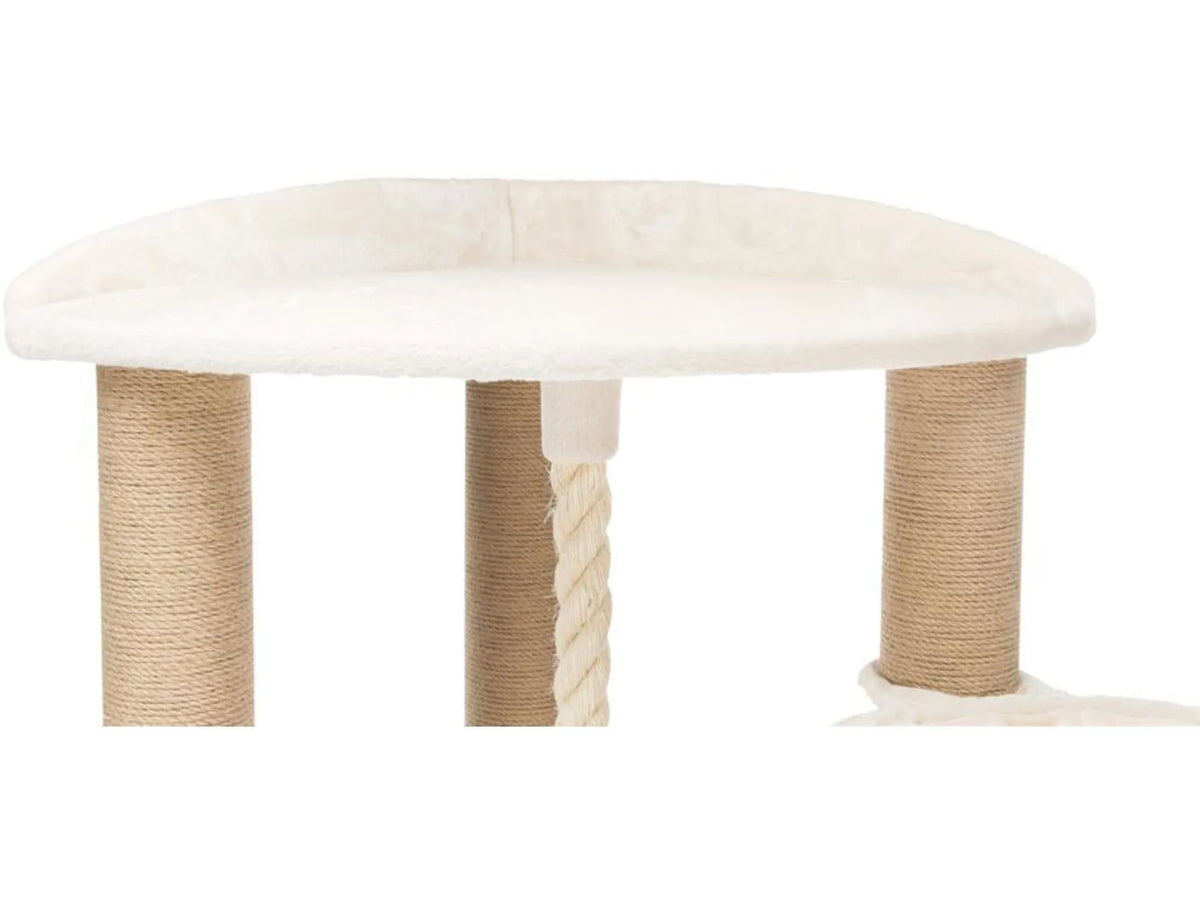Trixie Elia XXL klorestativ med beige sisalstolper, hvit plysjplattform og hengetau.