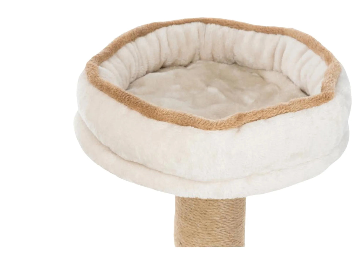 Trixie Falco klorestativ med beige sisalstolpe og myk, kremfarget katteseng.