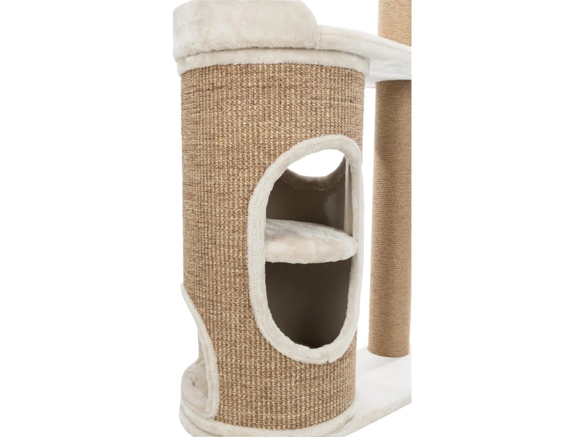 Trixie Falco klorestativ med beige sisalstolper, myke plattformer, og en hule for katter.