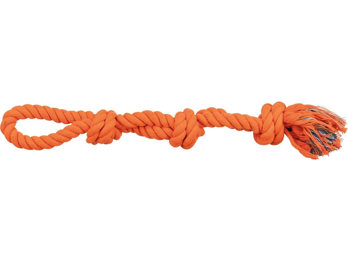 Trixie Flosstygg dobbel 60 cm, oransje – 3 knuter og håndløkke