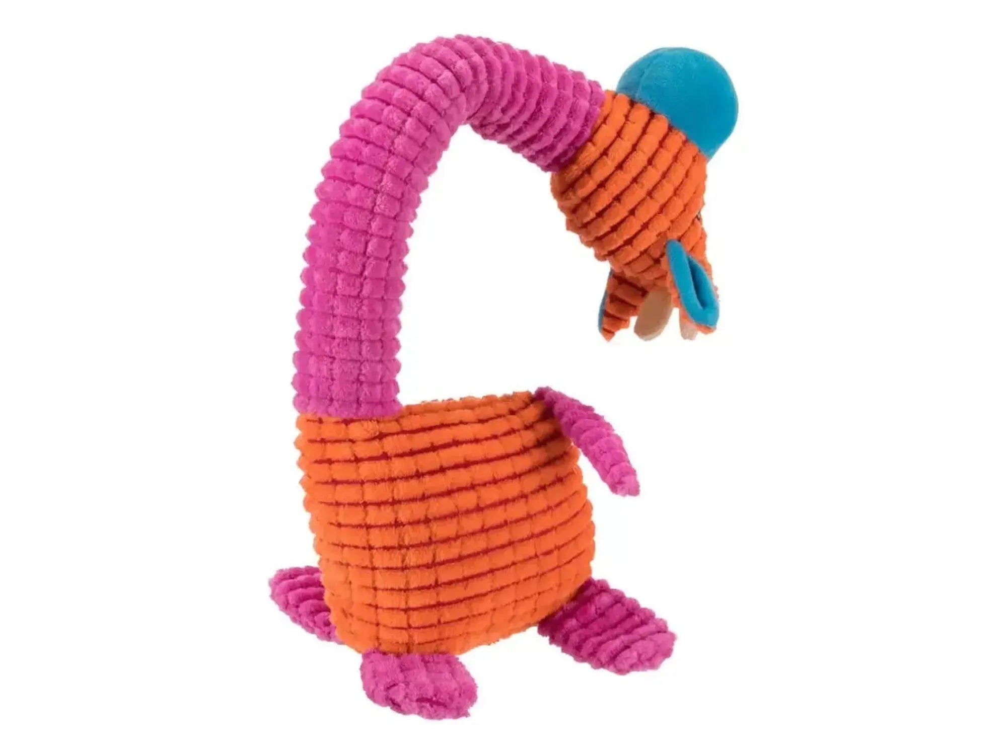 Trixie Giraff 52 cm, myk hundeleke i rosa og oransje plysj med blå detaljer.