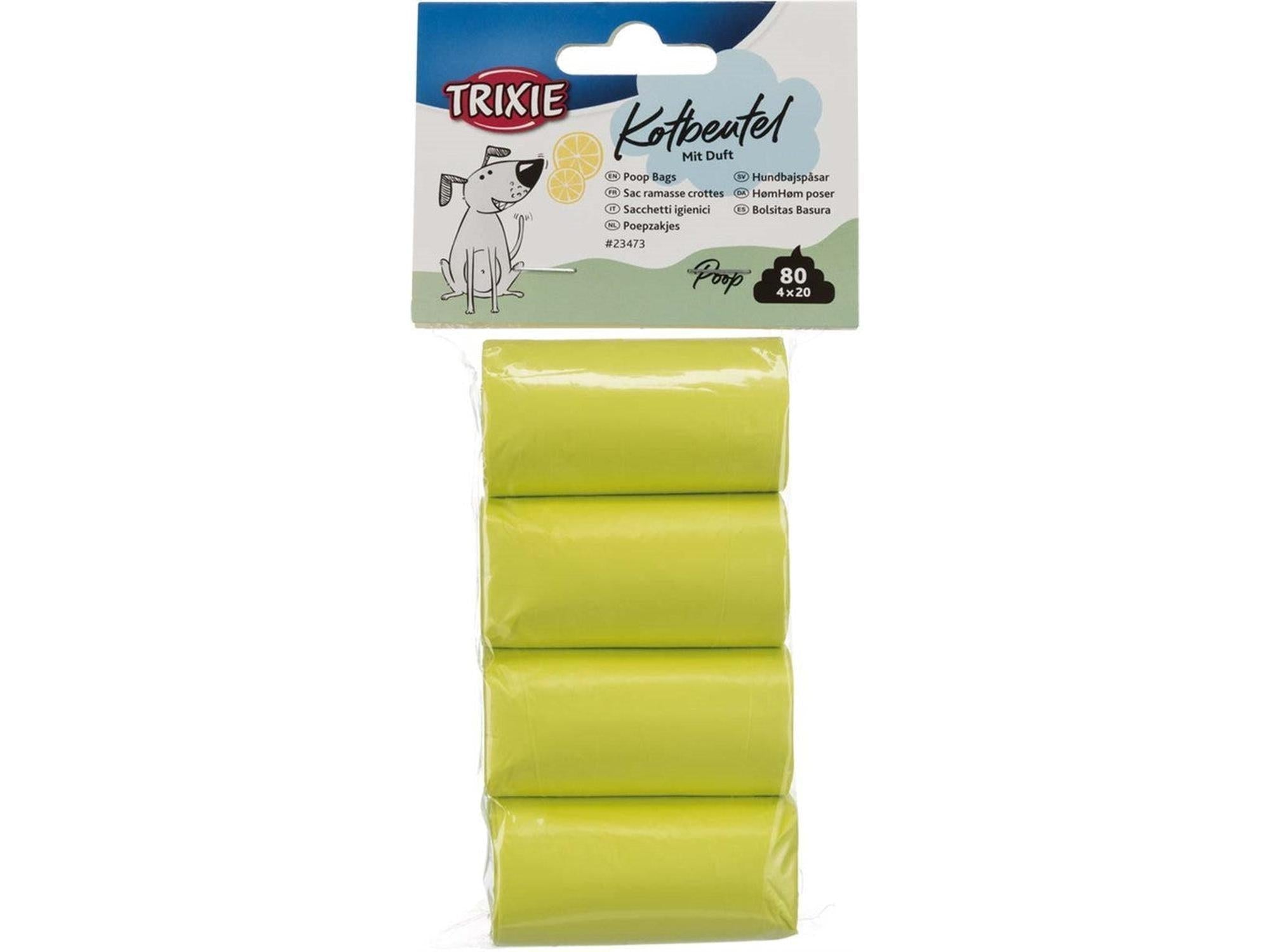 Trixie hundeposer i 4 ruller med 20 sitronduftende, limegrønne poser, totalt 80.