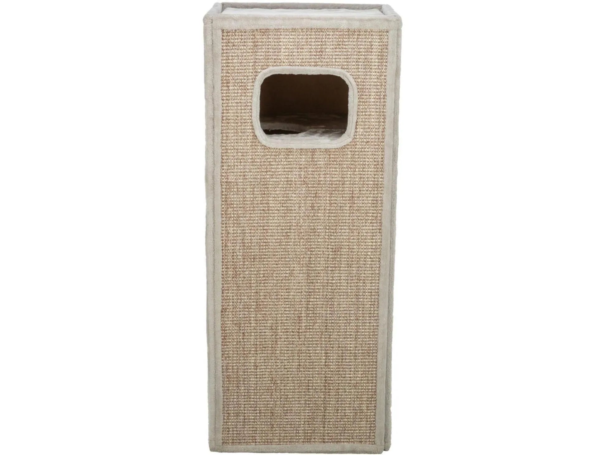 Beige Trixie Juno kattetårn med sisal kloreflater, myk plysj og en hule.