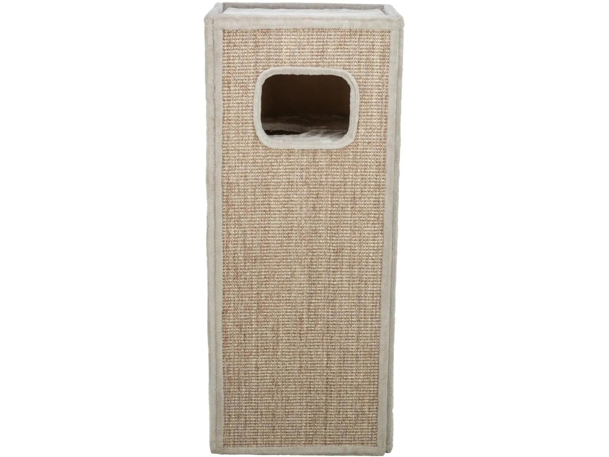 Beige Trixie Juno kattetårn med sisal kloreflater, myk plysj og en hule.