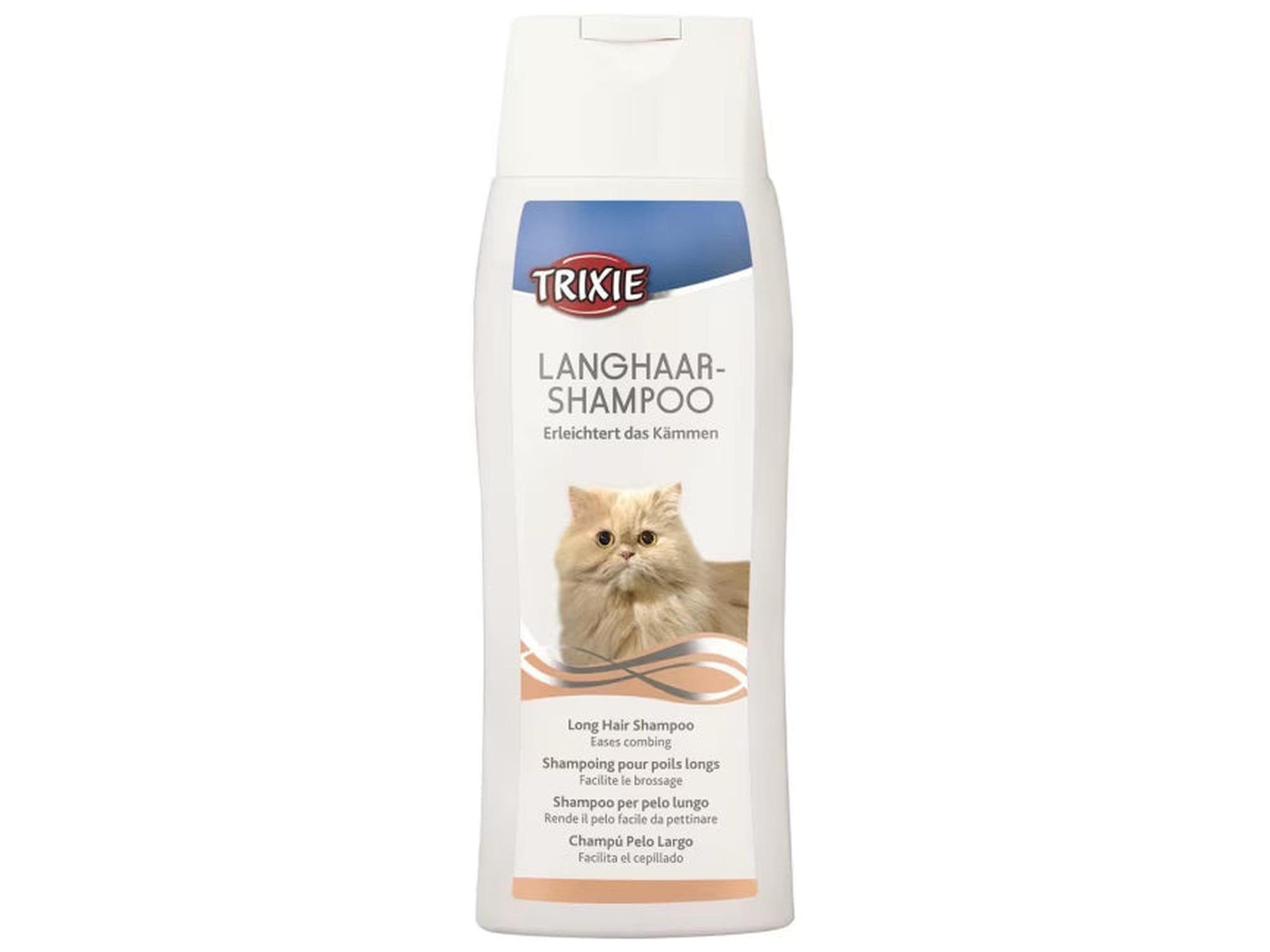 Trixie Langhår Katteshampoo 250 ml hvit flaske med bilde av en langhåret katt.