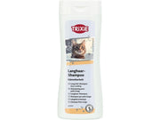 Trixie Langhår Katteshampoo 250 ml, hvit flaske med bilde av en katt og oransje detaljer.