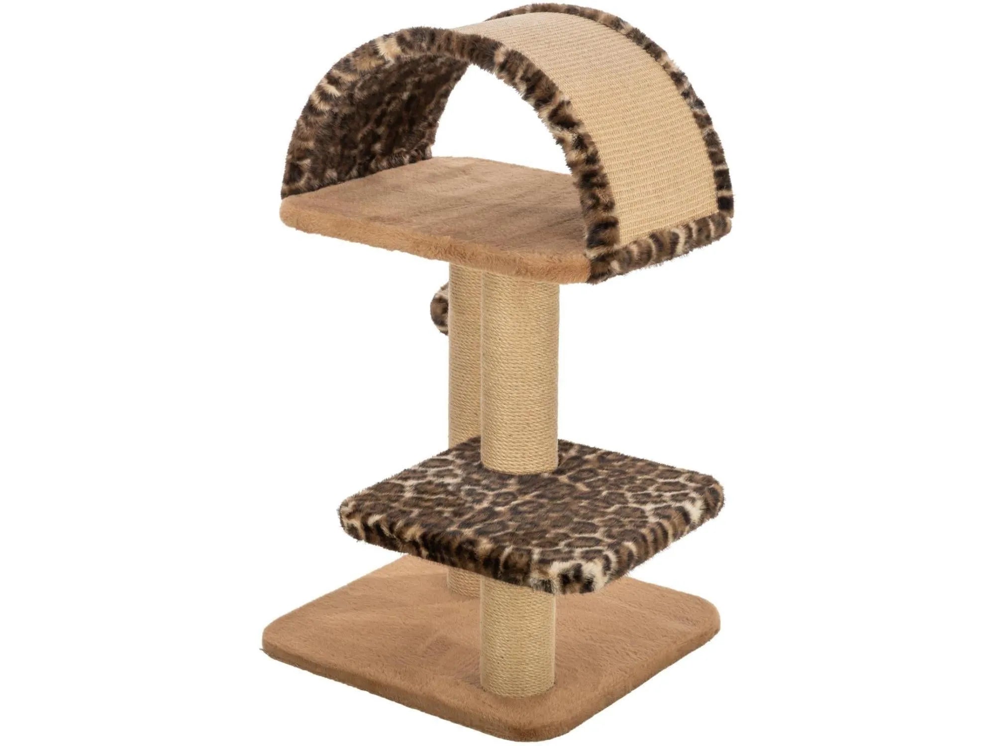 Trixie Leo kattetre med beige sisalstolper, leopardmønstret hule og myke plattformer.