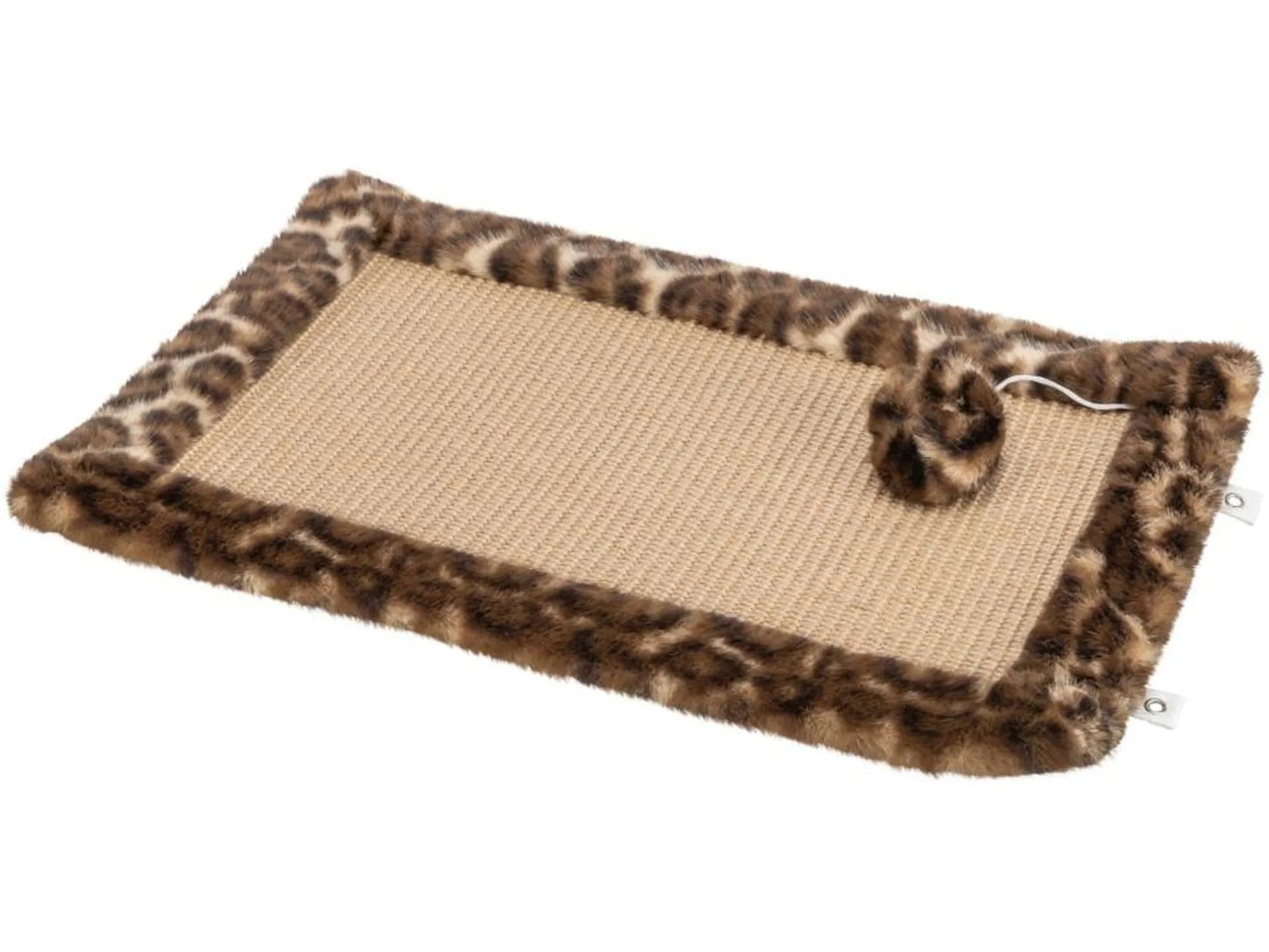 Trixie Klorematte Leo Brun 55x35cm, en rektangulær klorematte med beige sisal og leopardmønstret fuskepelsramme.