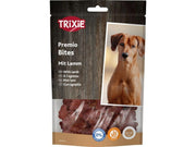 Trixie Premio Bites hundegodbit med lam i gjenlukkbar pose, med bilde av en hund.
