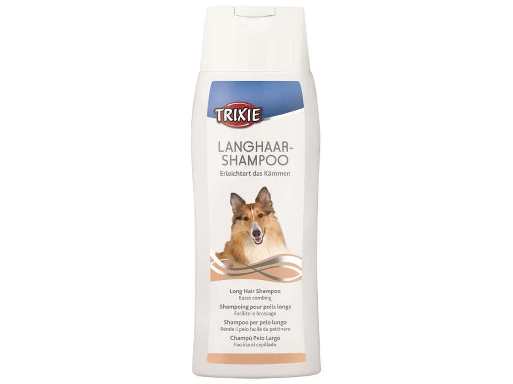 Trixie Langhår Shampoo 250 ml flaske med colliehund, for enkel greing av lang pels.