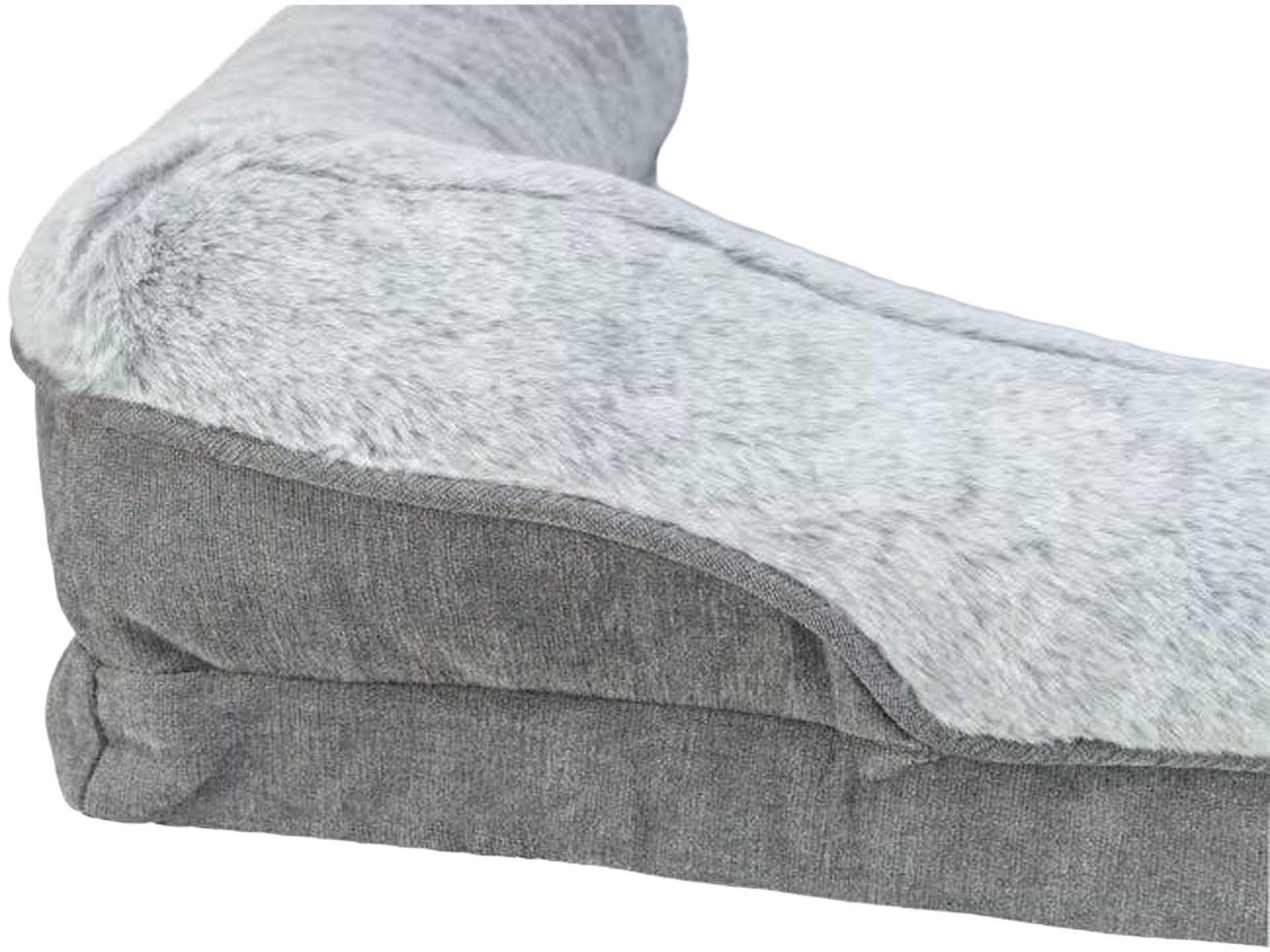 Grå ortopedisk hundeseng i chenille-stoff med myk plysj og støttende memory foam-madrass.