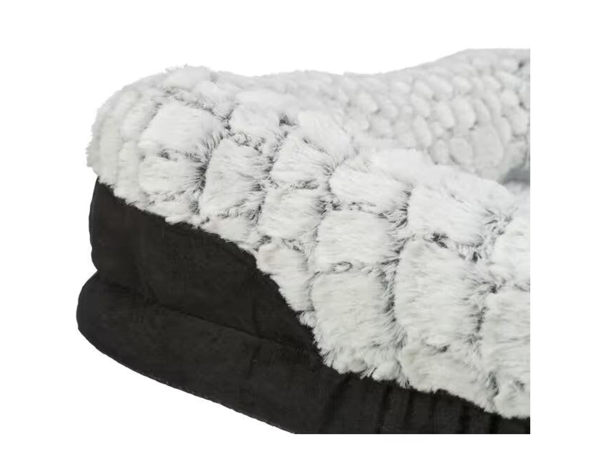 Trixie Lino Vital ortopedisk hundeseng med sort velur og myk, hvit strukturert plysjkant.