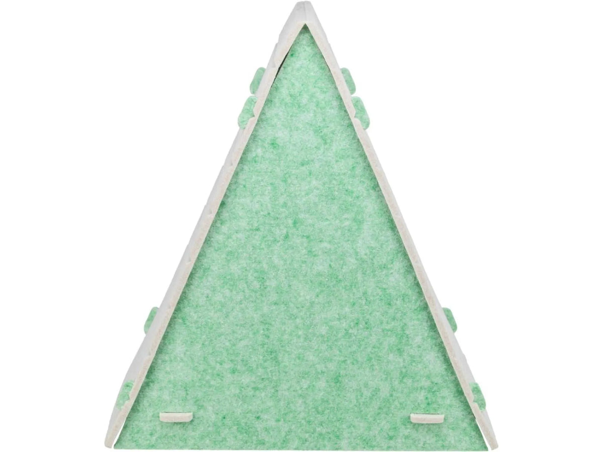 Trixie Lucy trekantet kattehule i beige filt med grønn innside, 46 × 50 × 38 cm.